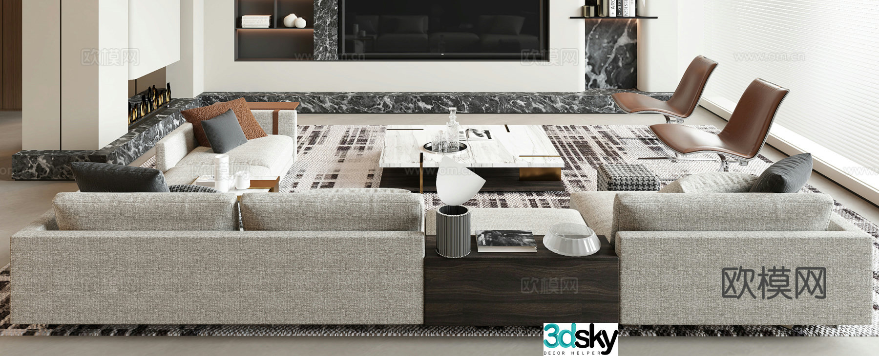 Modern sofa coffee table combination 3D model