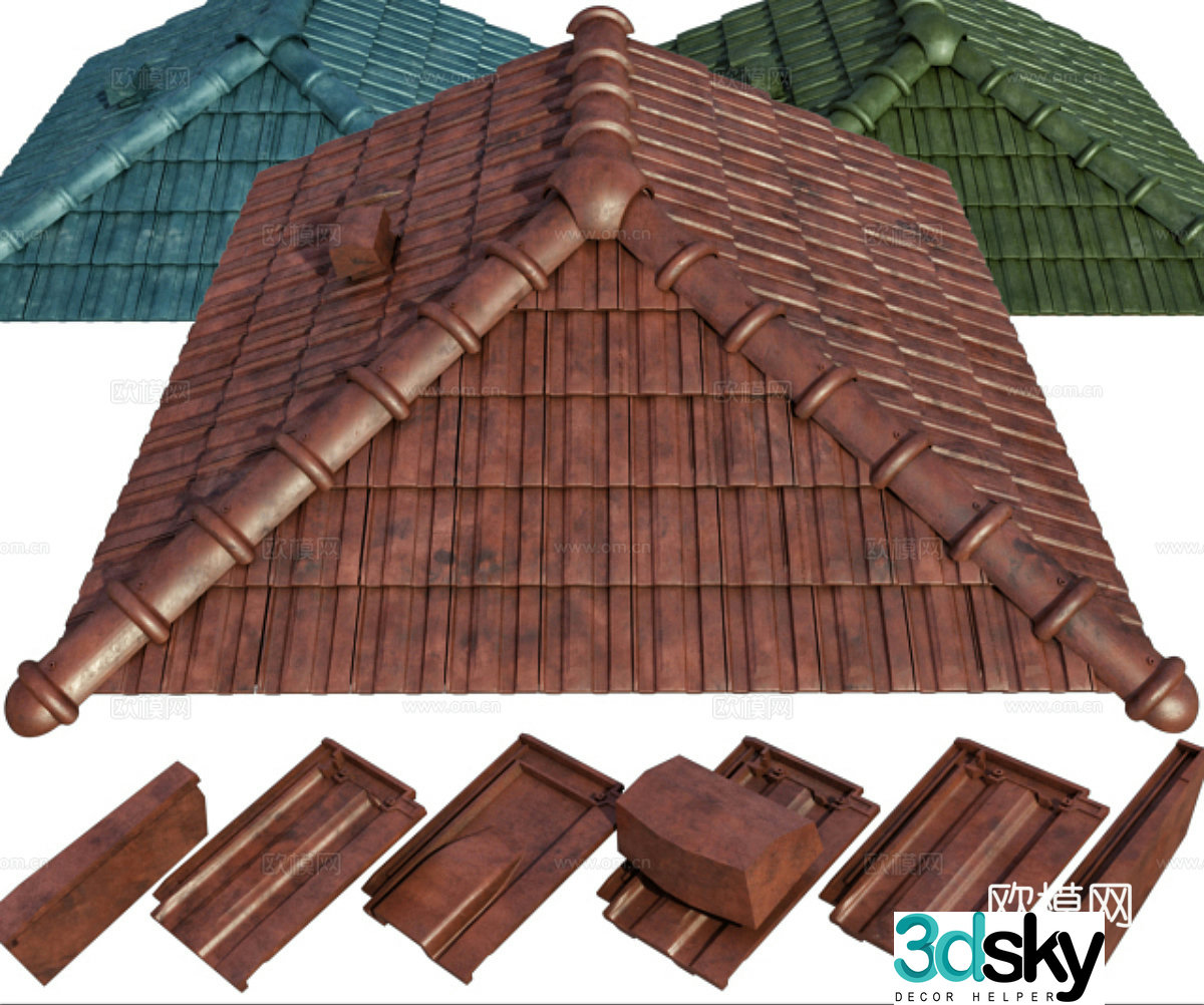 Middle-aged chandeliers roof tile roof glazed tile roof tile eaves 3D model