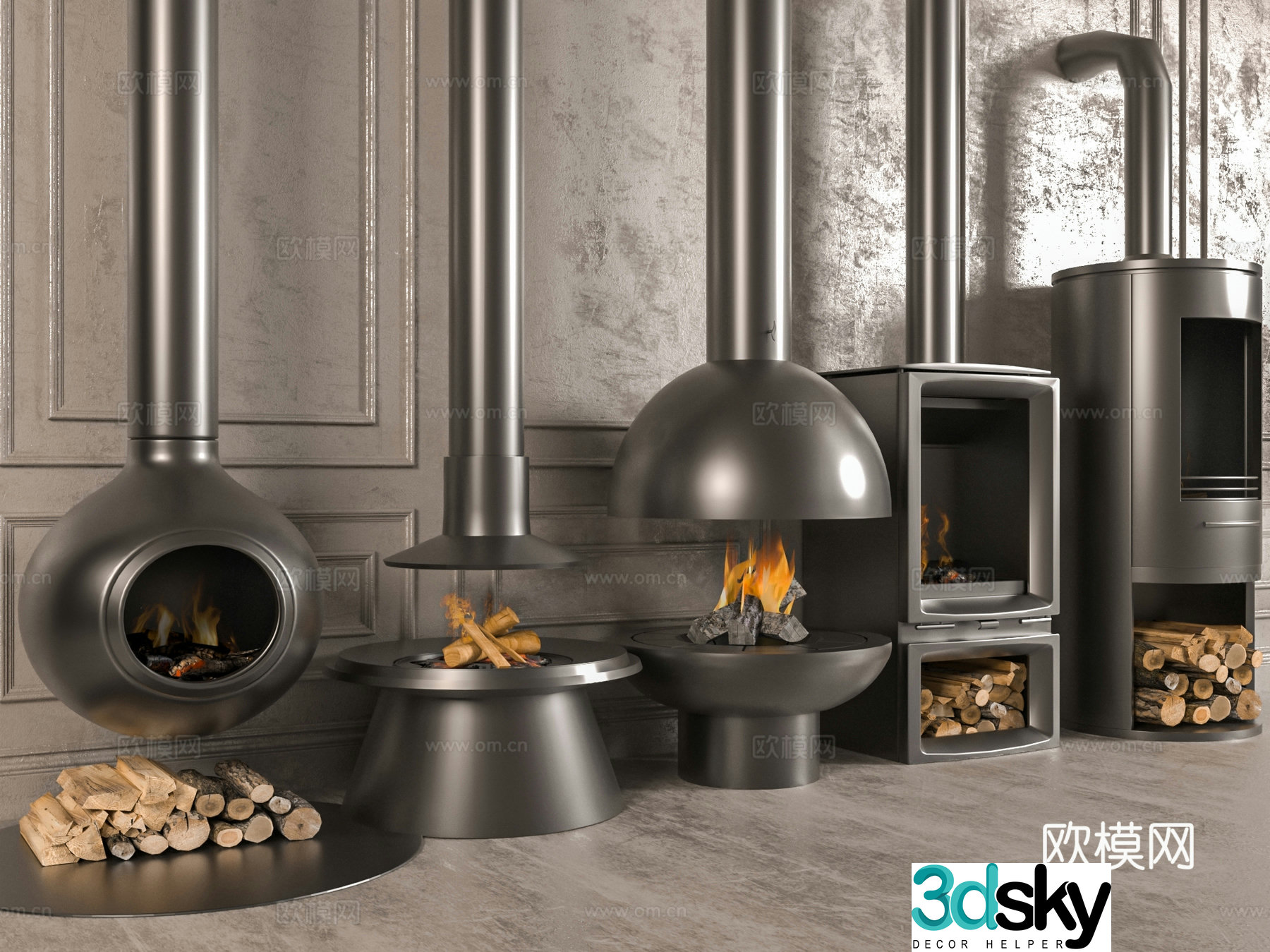 Modern minimalist fireplace wood stove electronic fireplace side stove stove 3d model