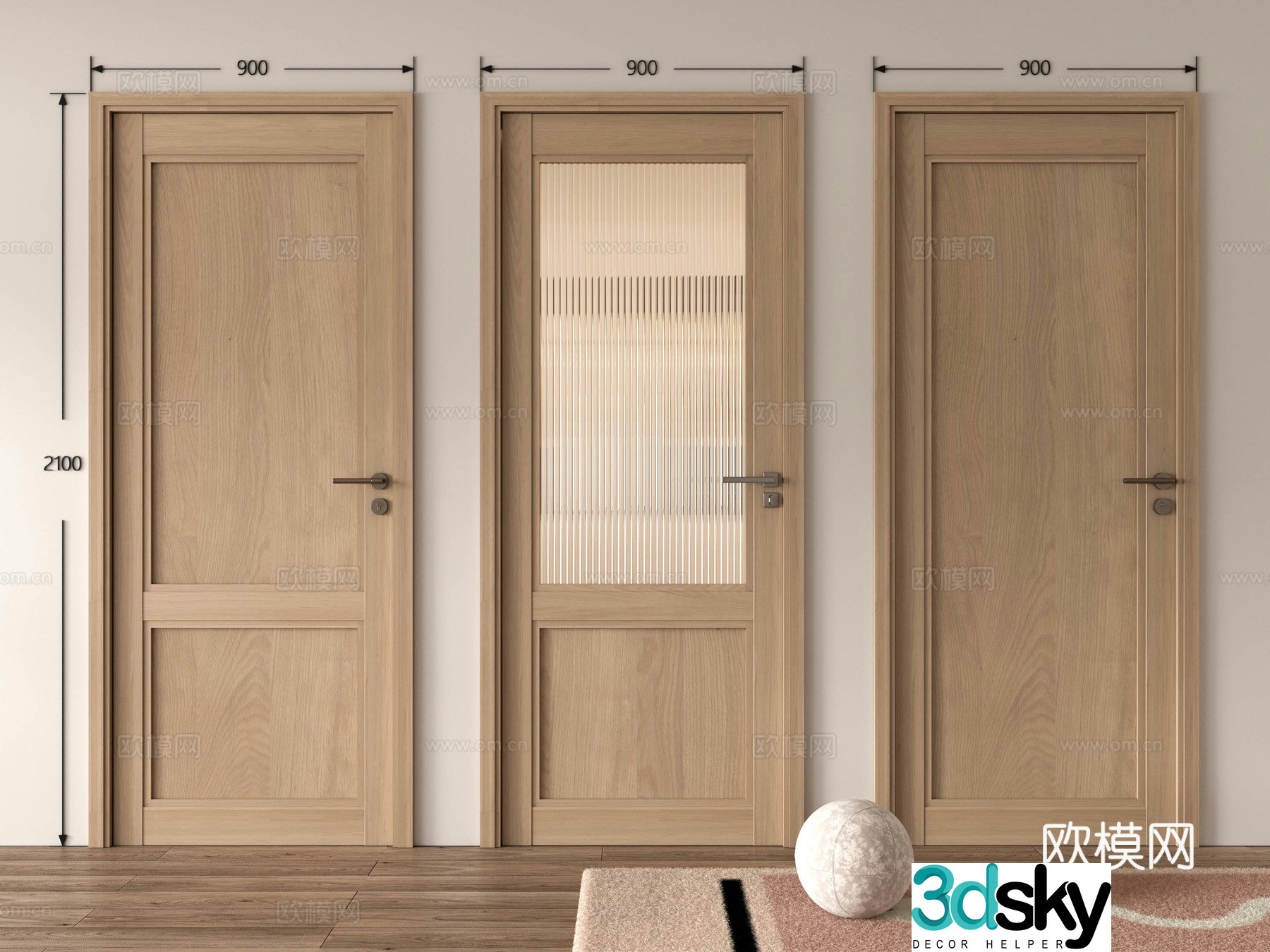 New Chinese style single-open door Japanese style single-open door wooden door single-open door glass door bedroom door kitchen and bathroom 3D model