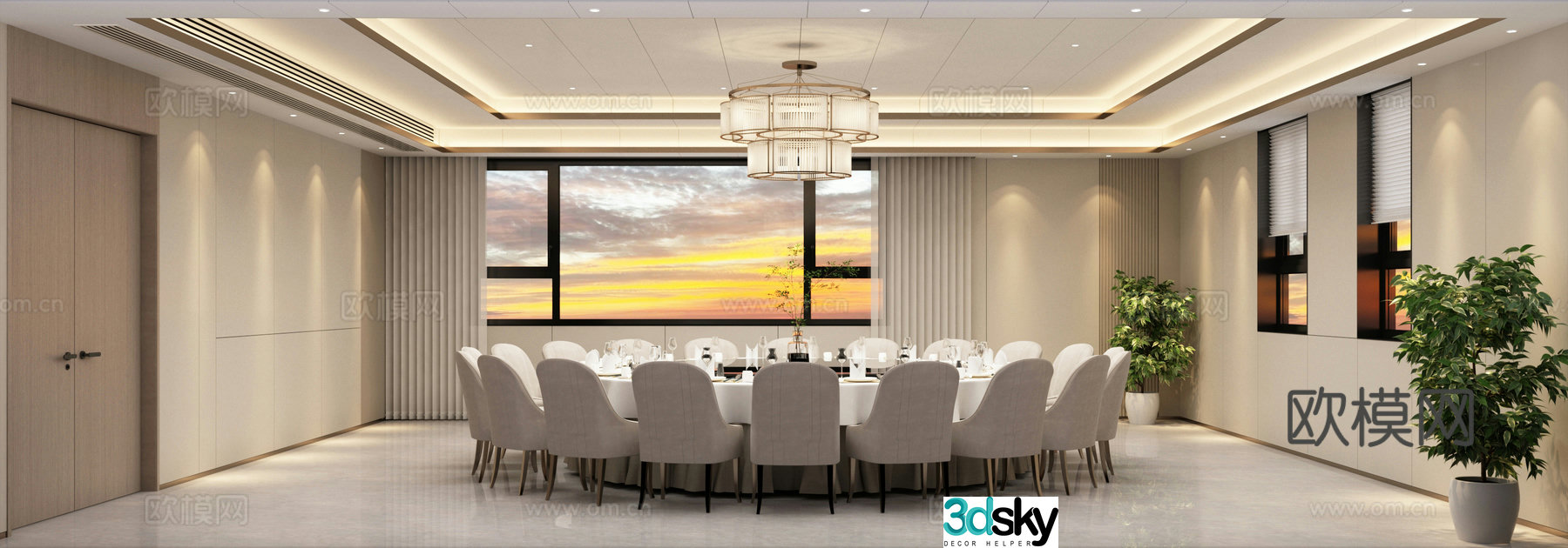 Modern private room Dining room Dining room Modern round table 3D model