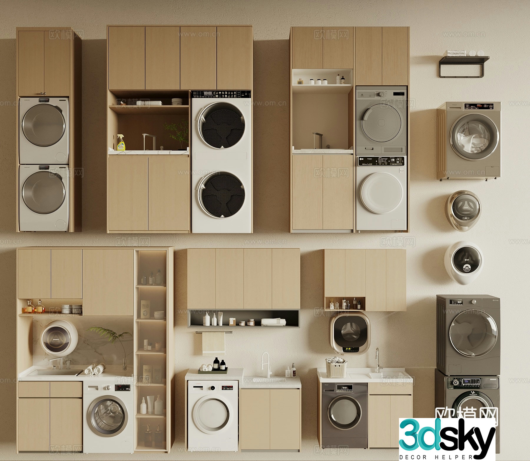 Modern washing machine cabinet balcony cabinet washing machine dryer 3d model