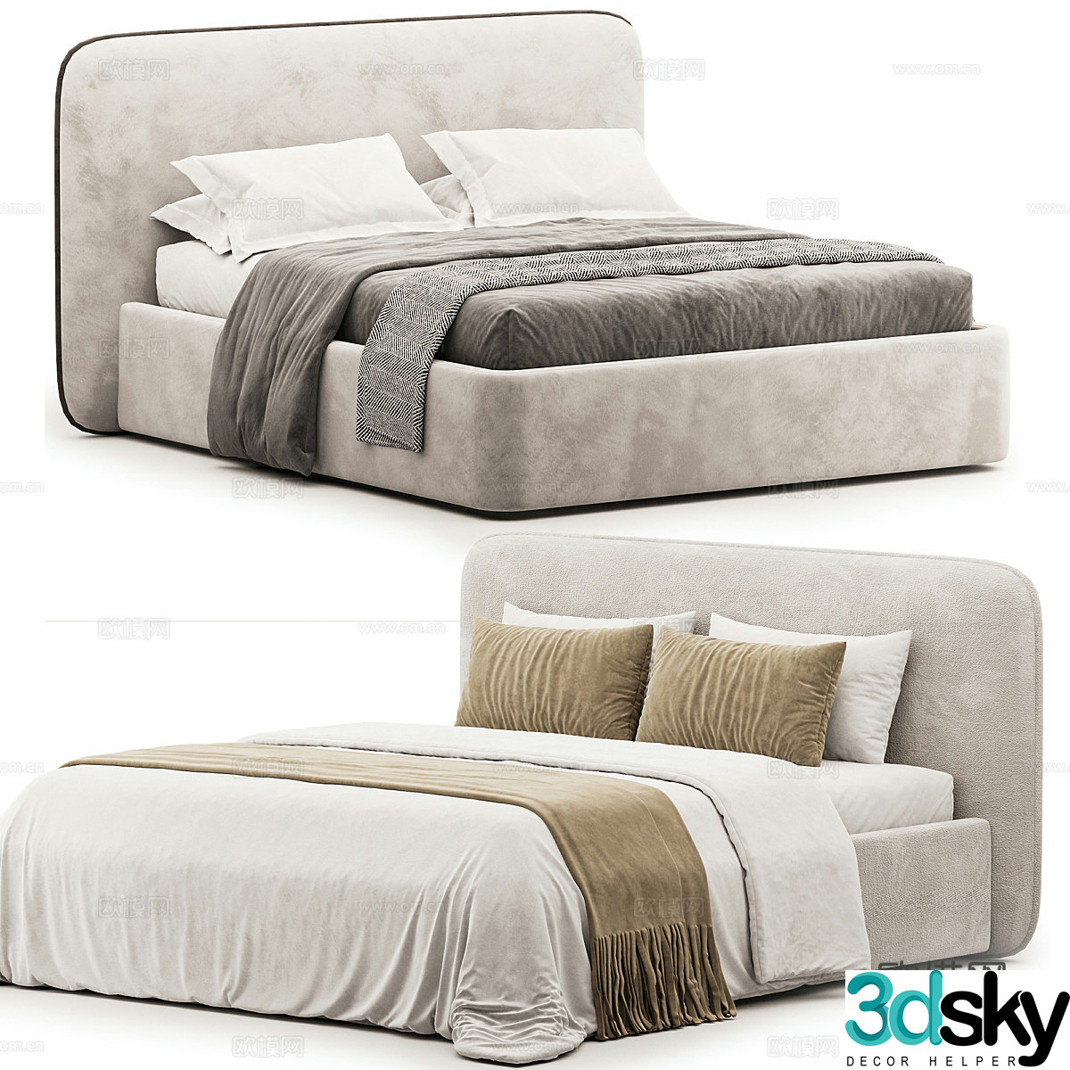 Barry fabric double bed 3D model