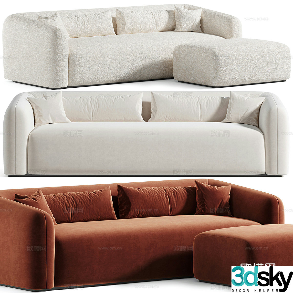 Modern Cream Style Mitchell Casual Sofa 3D Model