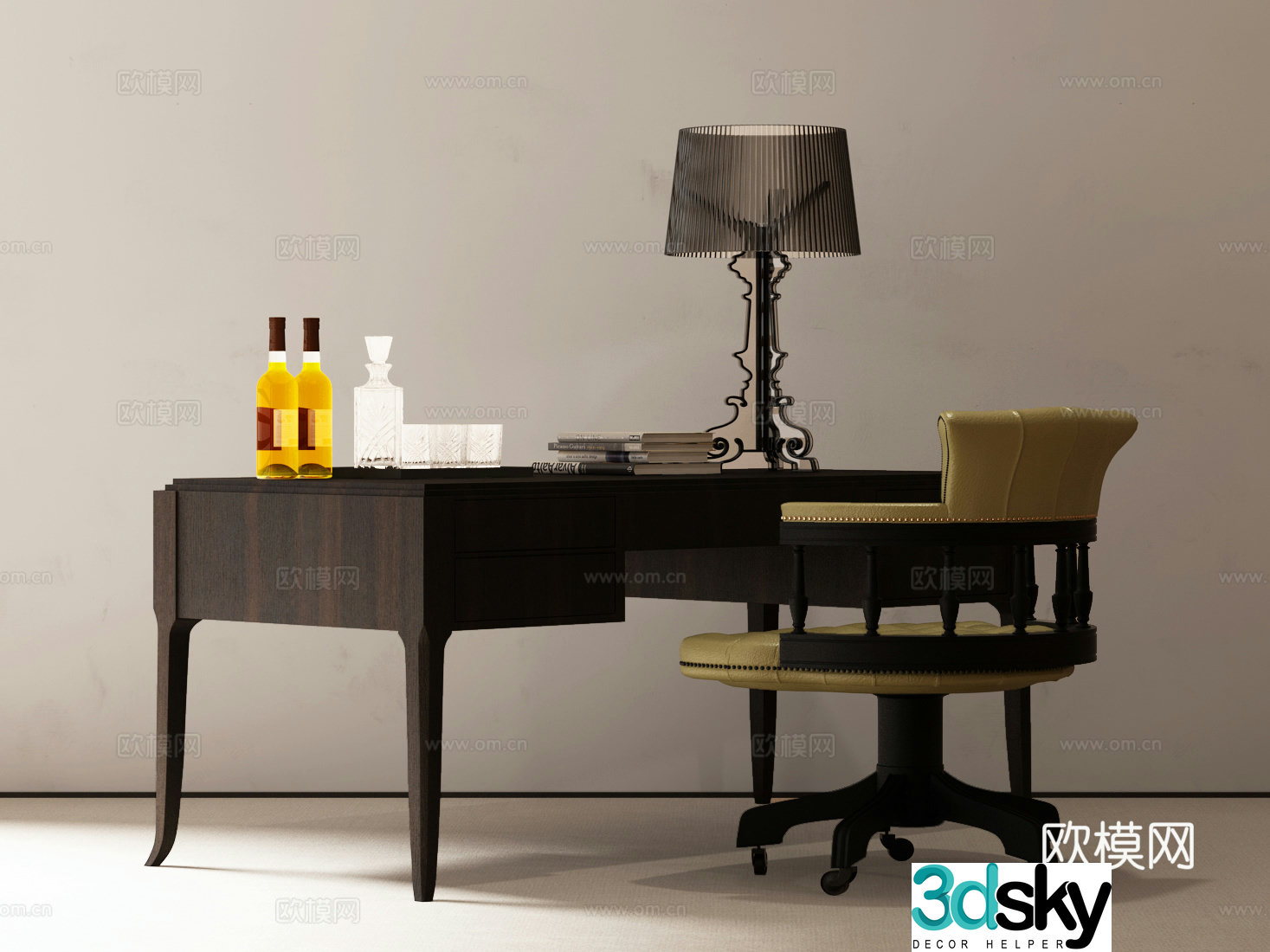 Modern French desk and chair French desk and chair 3d model