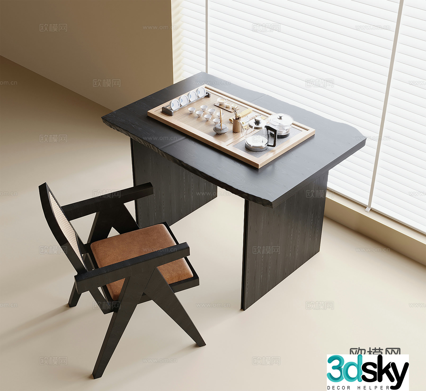 Modern balcony tea table and chair tea set 3d model