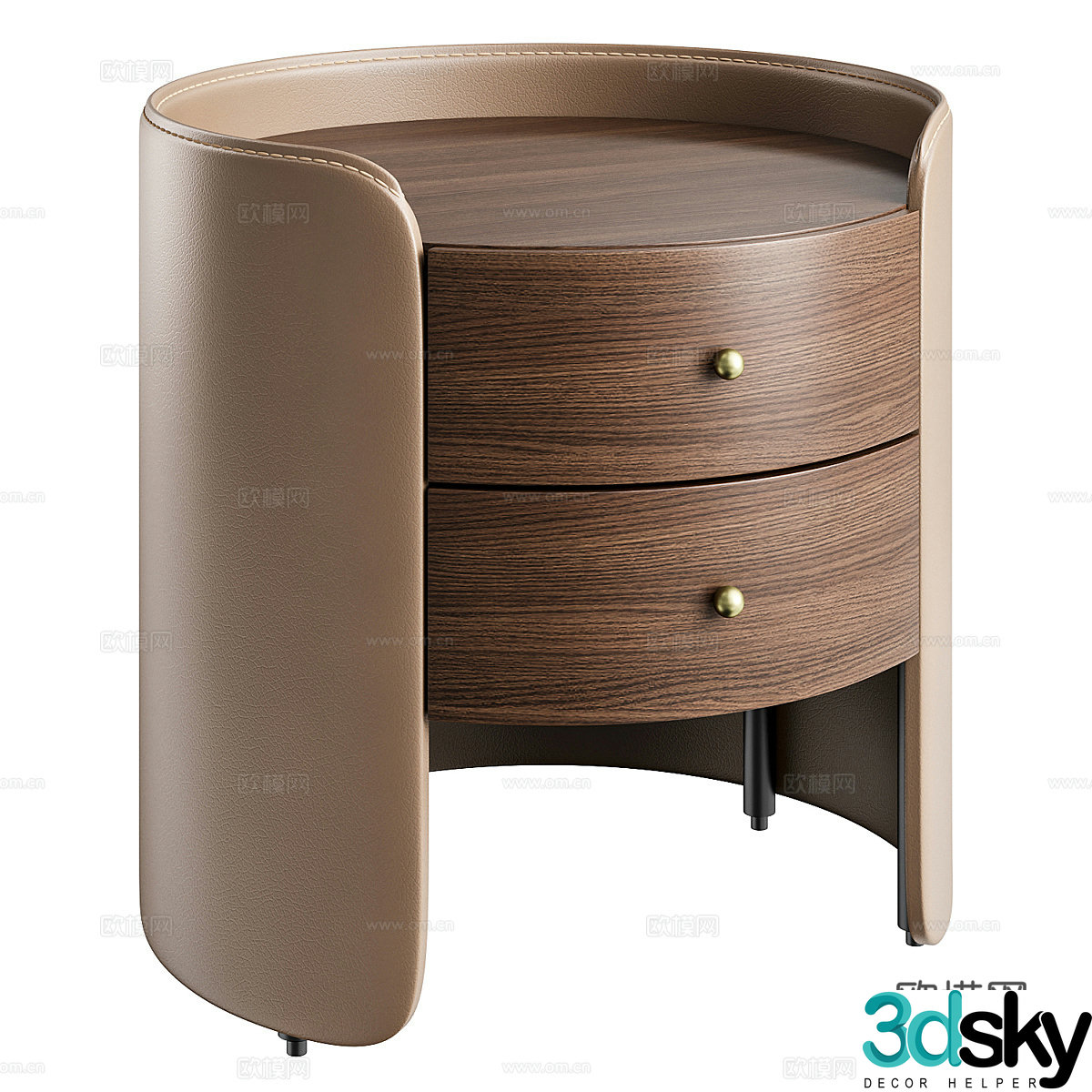 New Chinese style light luxury brown Firmo leather bedside table 3D model