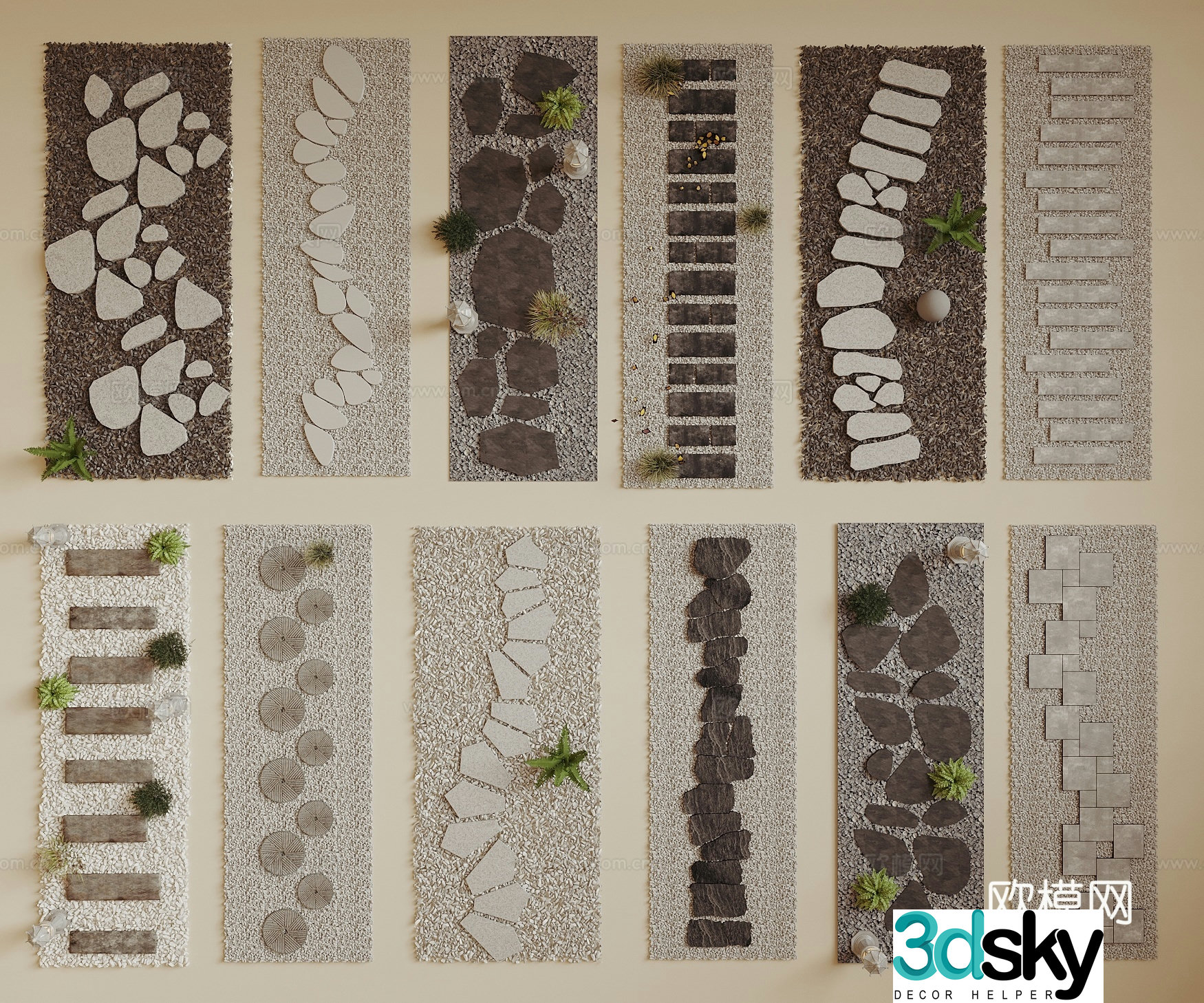 New Chinese style Tingbu Bluestone Pavement Landscape Garden Road Garden Paving Gravel Trail Stone Road 3D Model