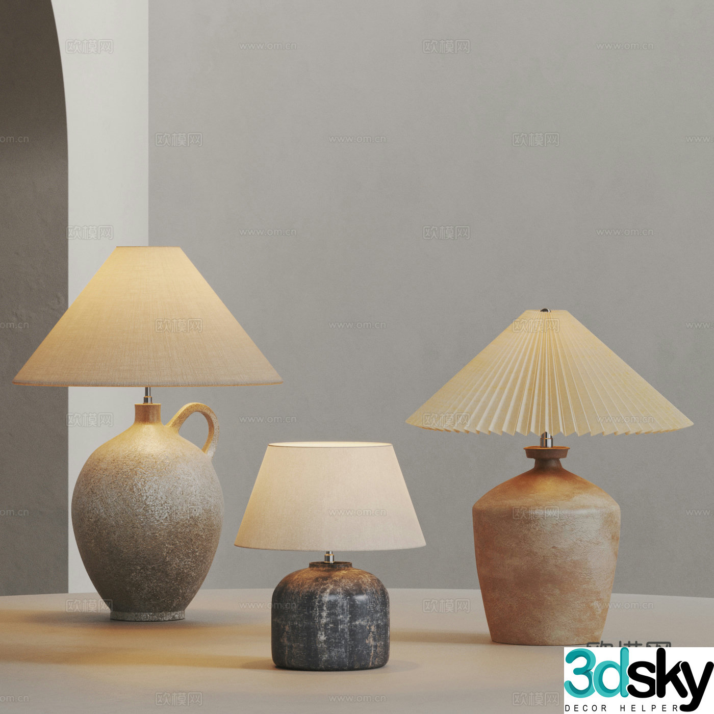Wasabi pot table lamp combination 3D model
