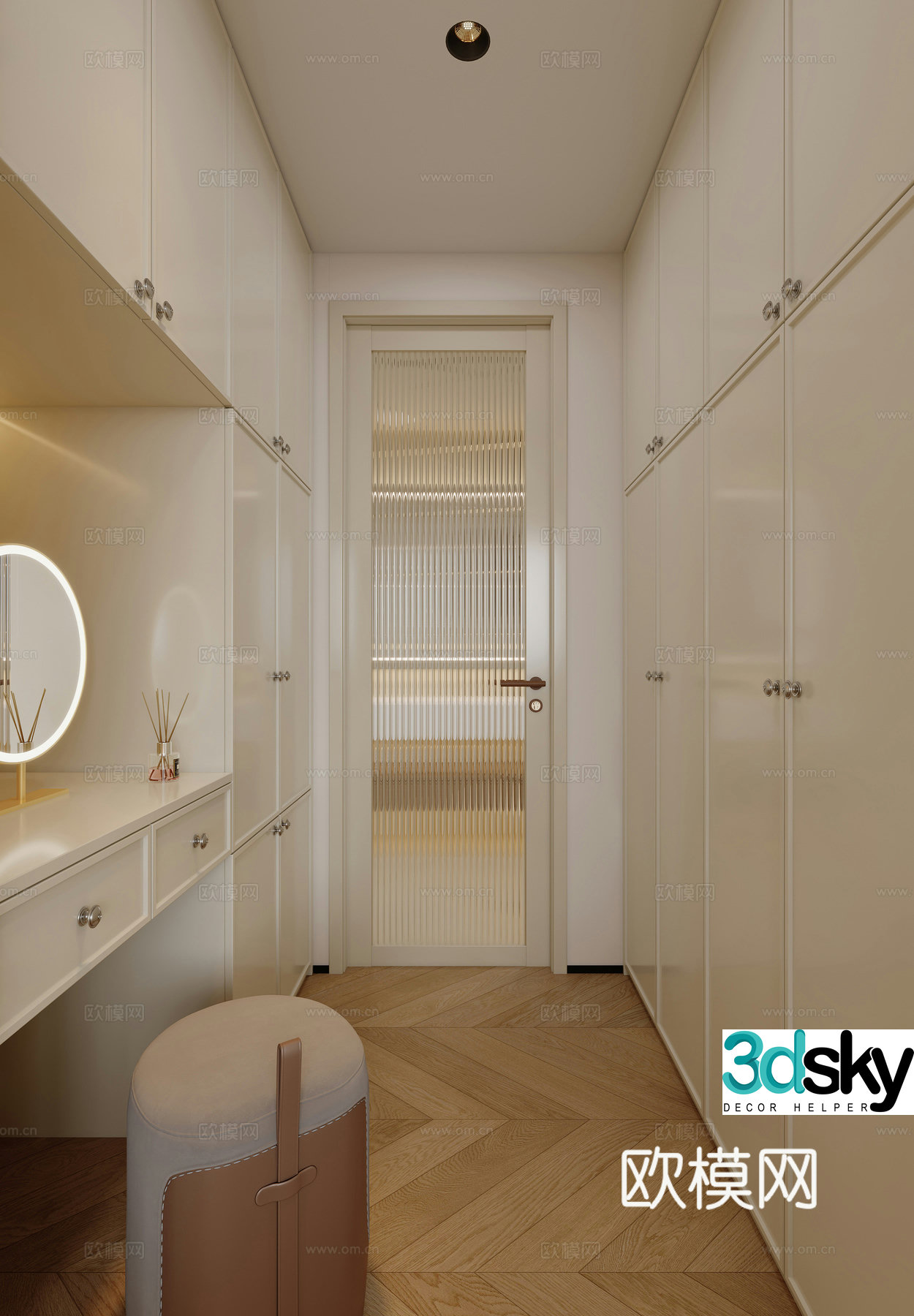 Modern cloakroom Wardrobe Creamy Clothes Dressing Table Dressing Room Light Luxury American 3D Model