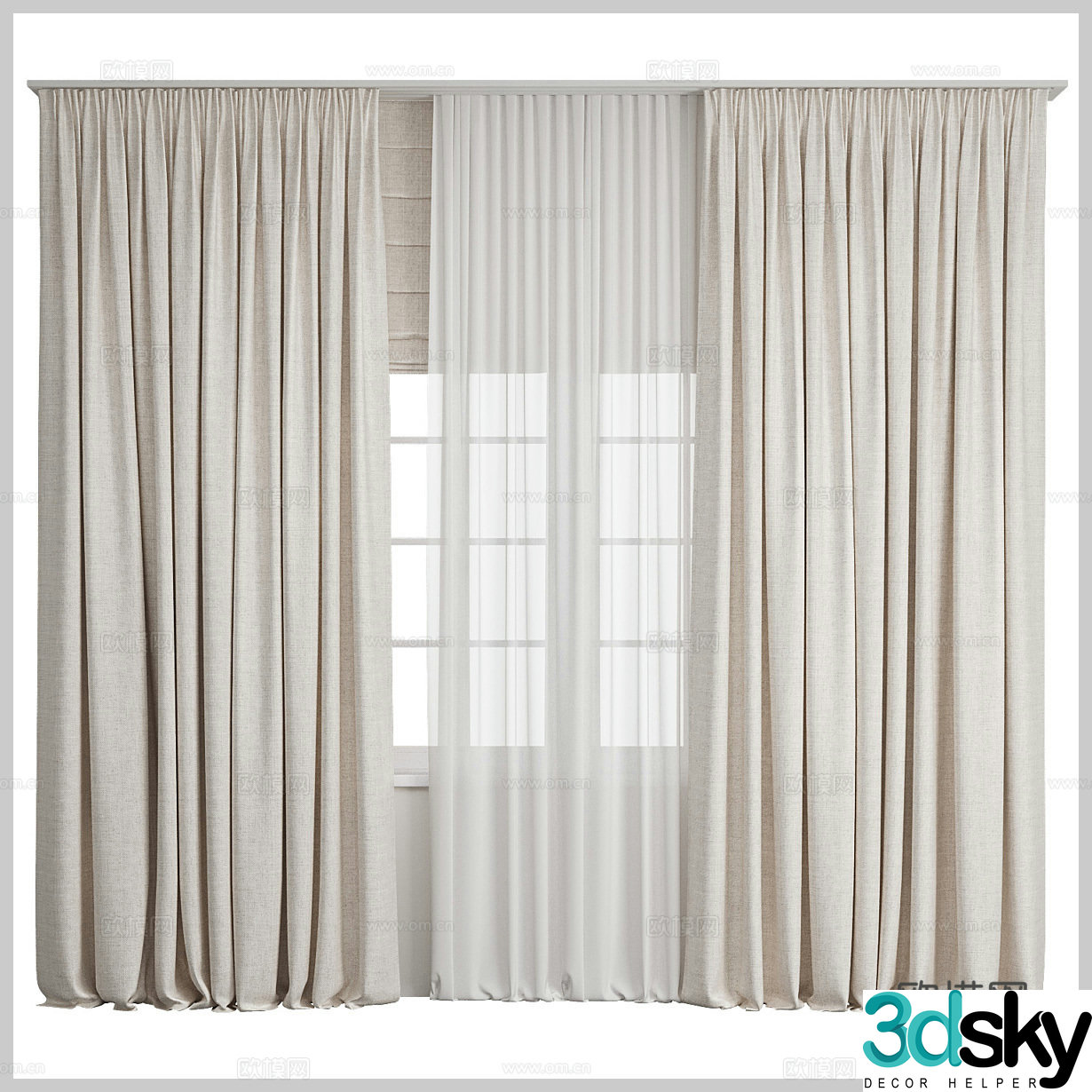 Fabric curtains Hotel curtains B&B curtains Cloth curtains Gauze curtains Door curtains Shower curtains Cream style 3D model