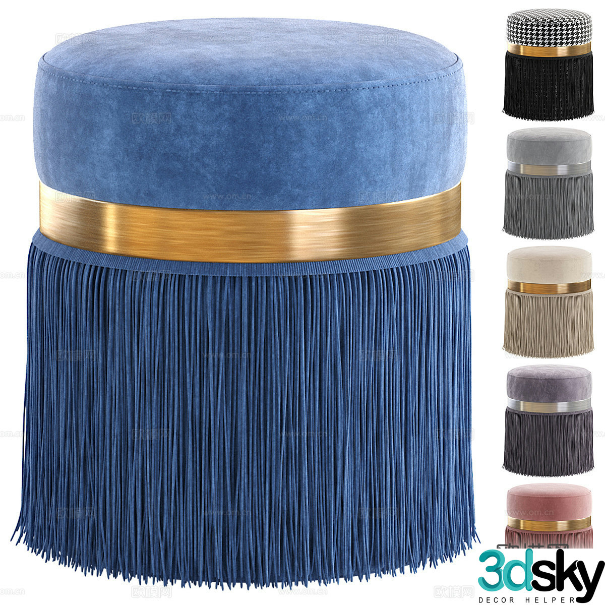 New Chinese light luxury fabric tassel round stool 3D model