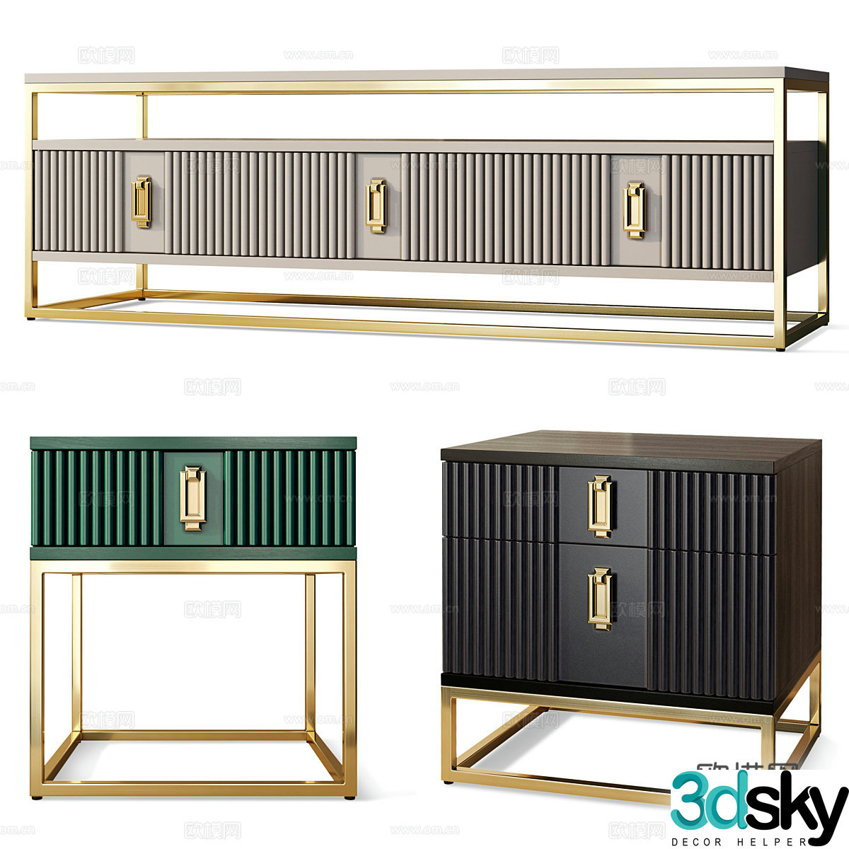 New Chinese style light luxury TV cabinet chest of drawers bedside table 3D model
