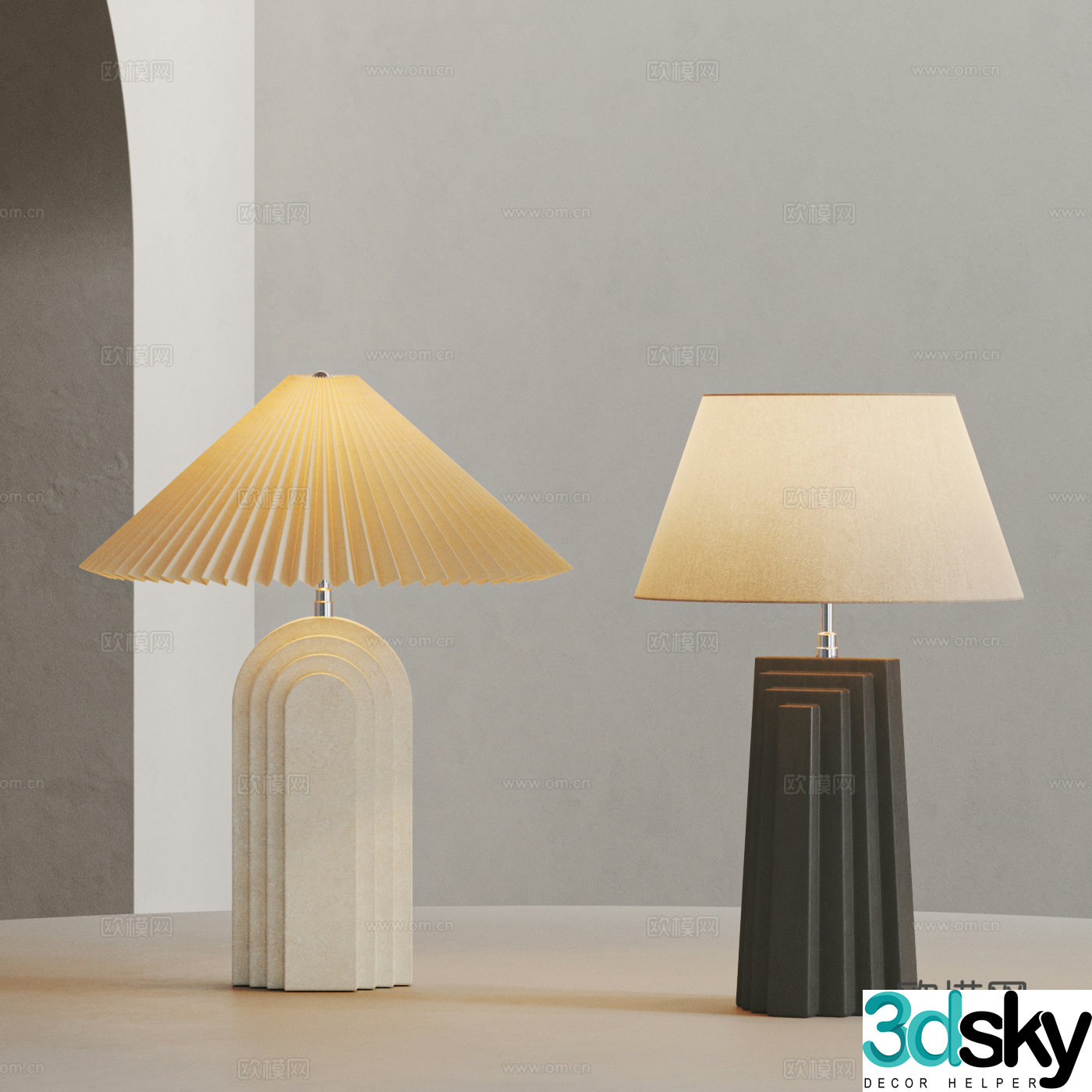 Medium style table lamp combination 3D model