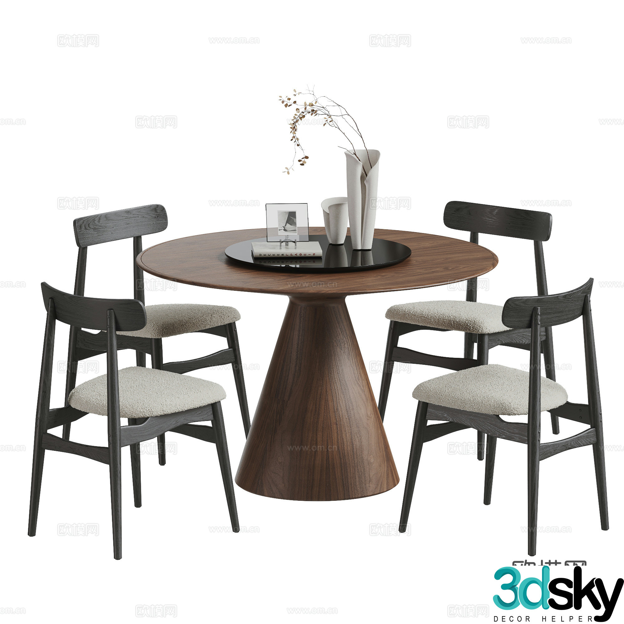 Medium style dining table and chair 3D model