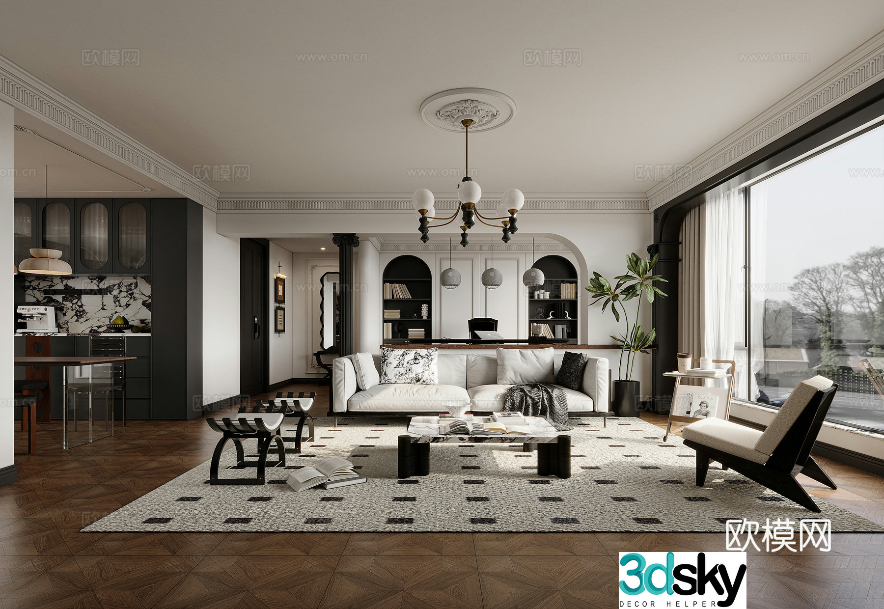French retro style living room 3d model