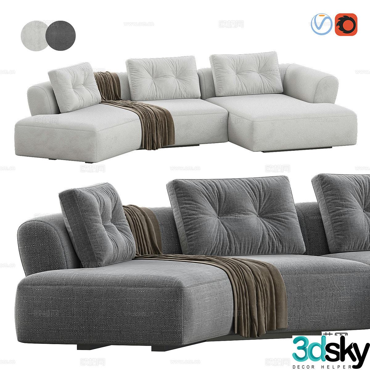 Simple multi-person sofa fabric sofa casual sofa sofa pillow L-shaped sofa corner sand 3D model