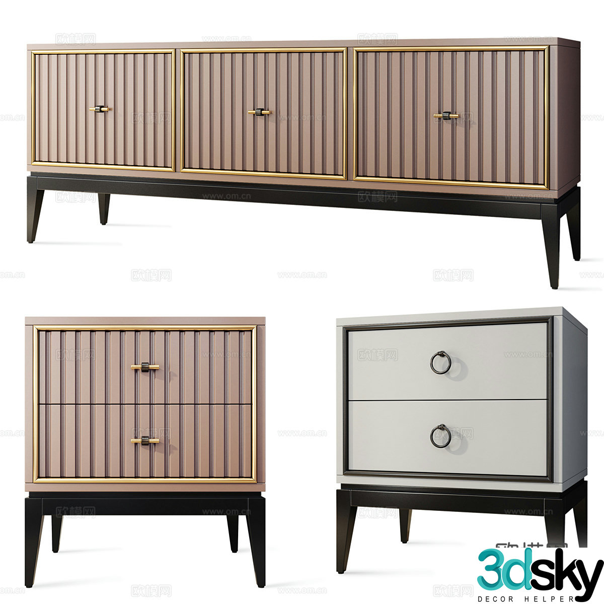 New Chinese TV cabinet chest of drawers bedside table 3D model