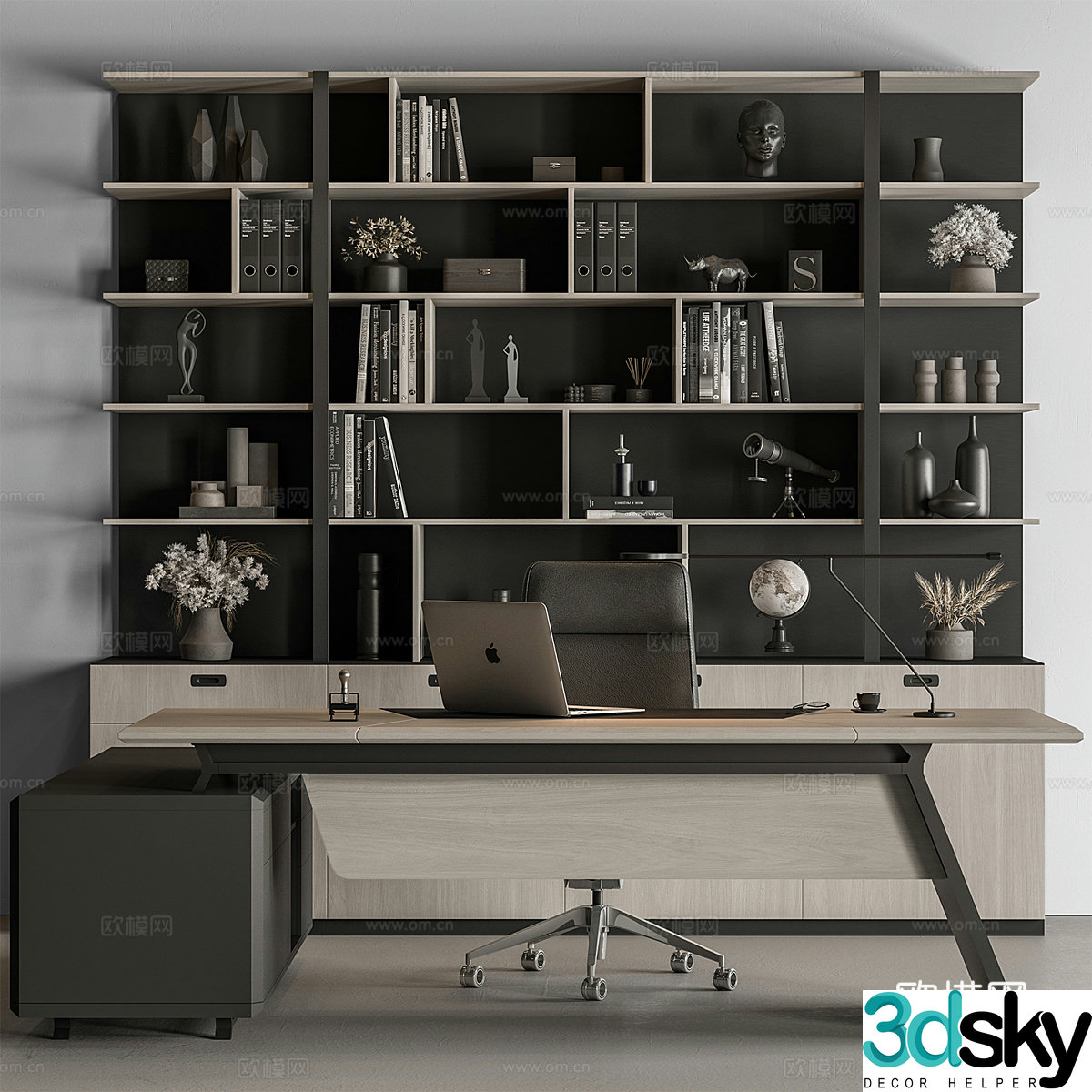 Modern Italian bookcase desk chair office desk chair 3d model