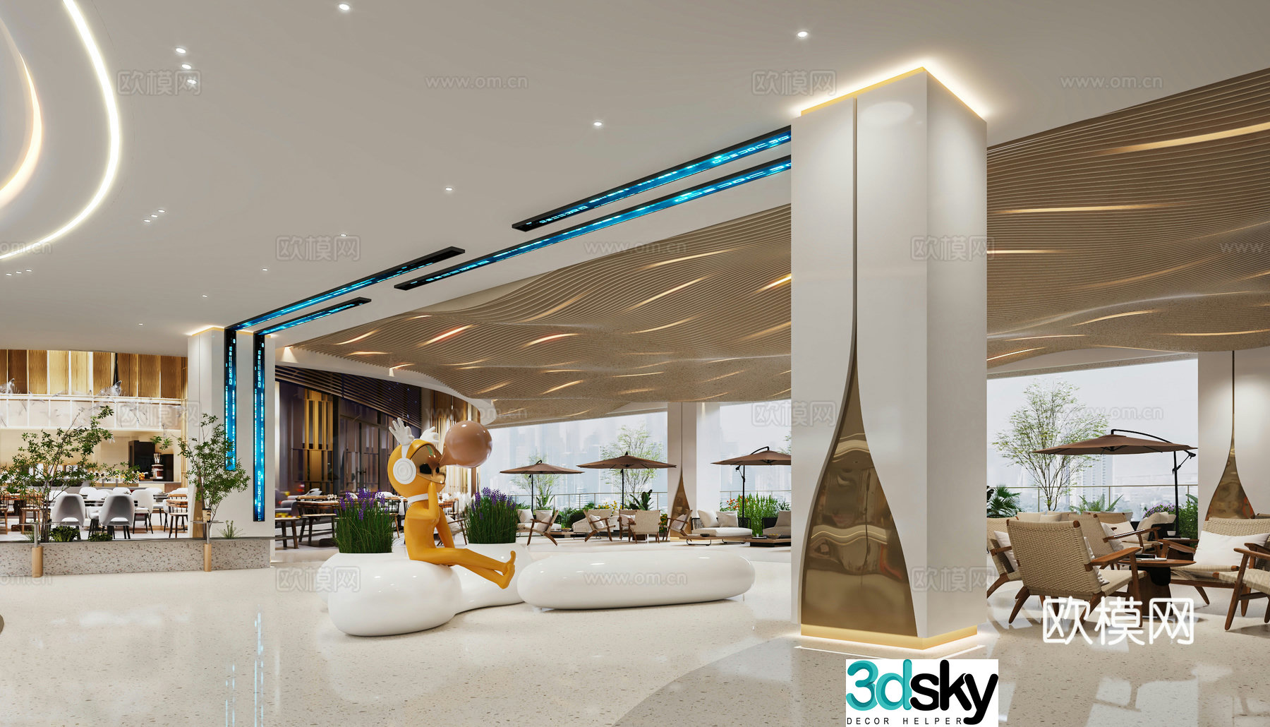 Modern shopping mall lounge area 3d model