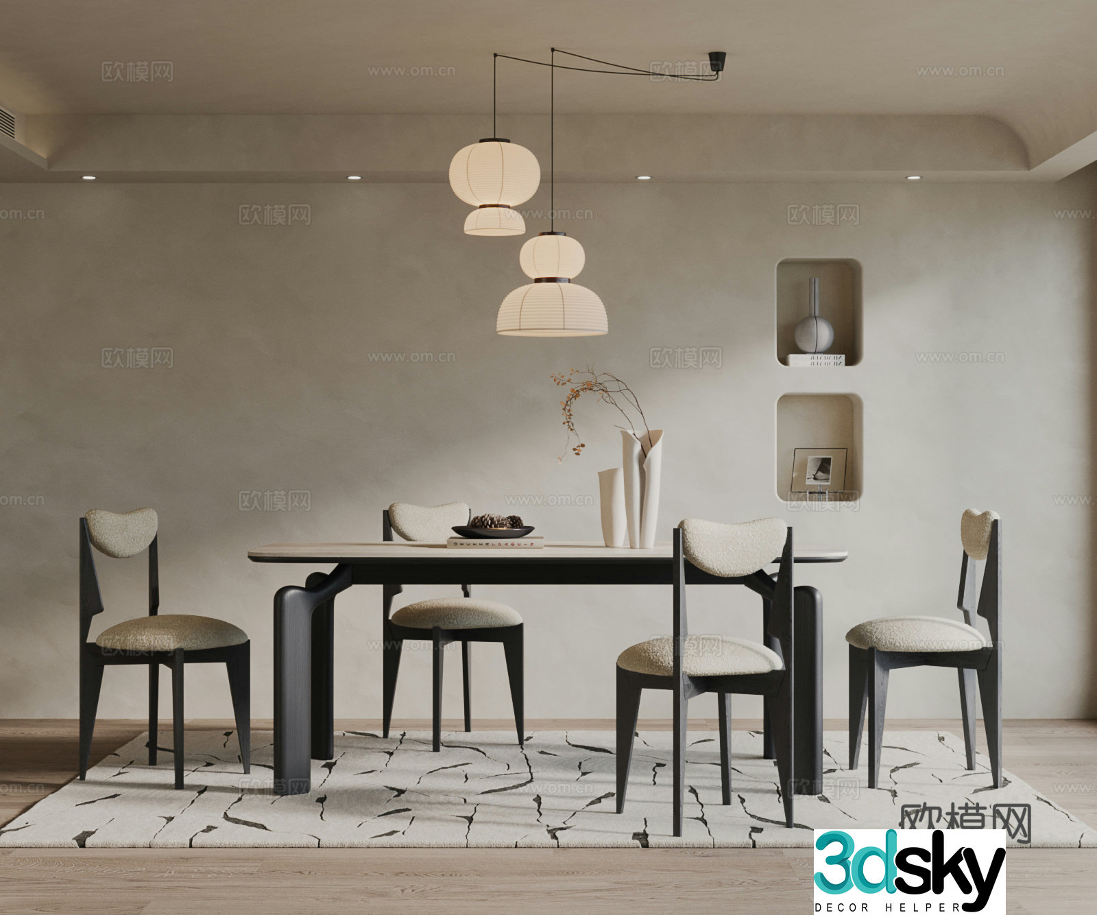 Middle style restaurant Middle style dining table and chair Wasabi style dining table and chair 3D model