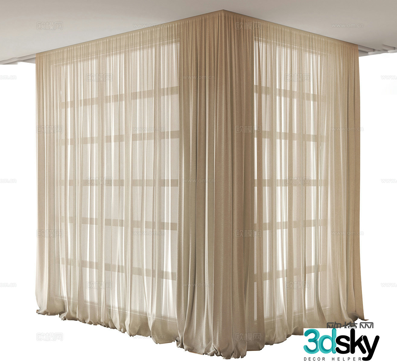 Wasabi curtain plain curtain cream curtain milk white curtain gauze curtain gauze curtain milk 3d model