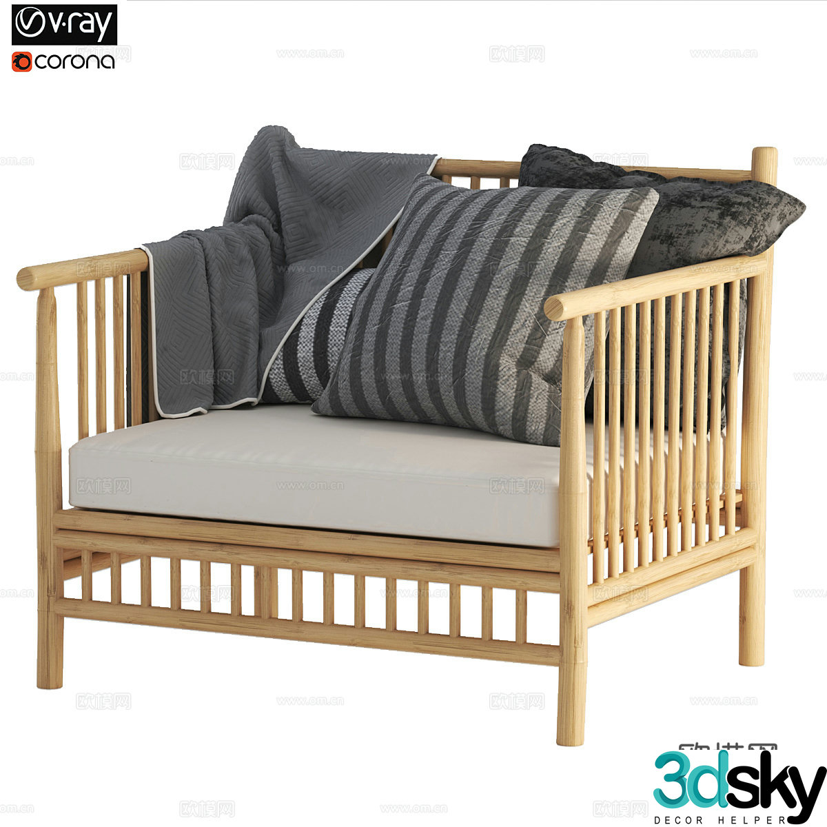 Wasabi style leisure chair B&B single chair B&B leisure chair Bamboo woven leisure chair Rattan leisure chair 3D model