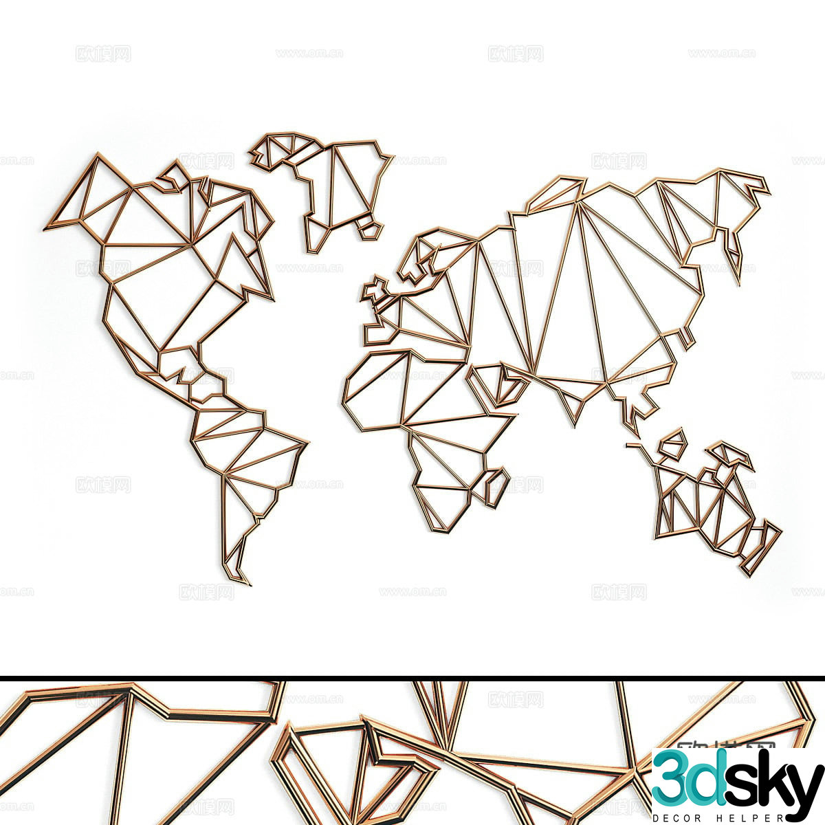 Modern world map metal hanging decoration 3d model