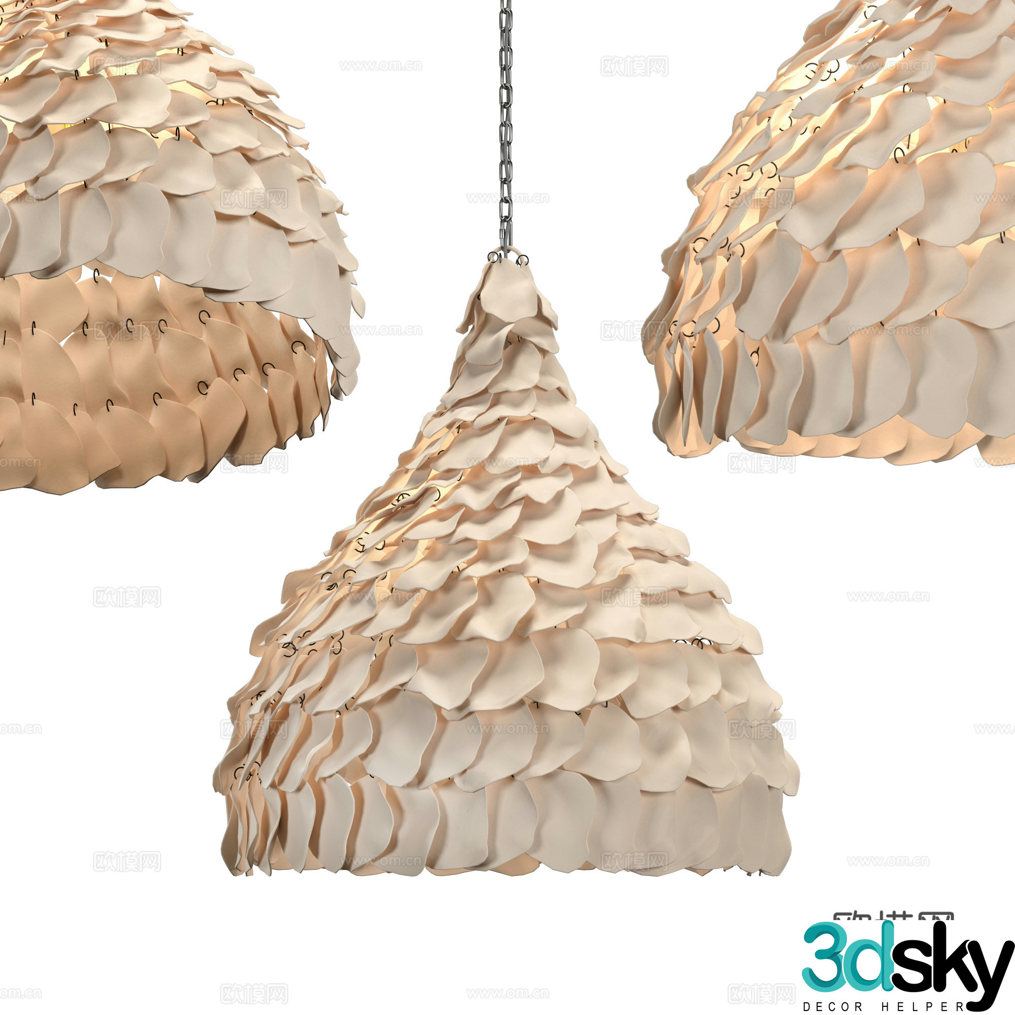 New Chinese style Wavering Petal Decorative Chandelier 3D Model