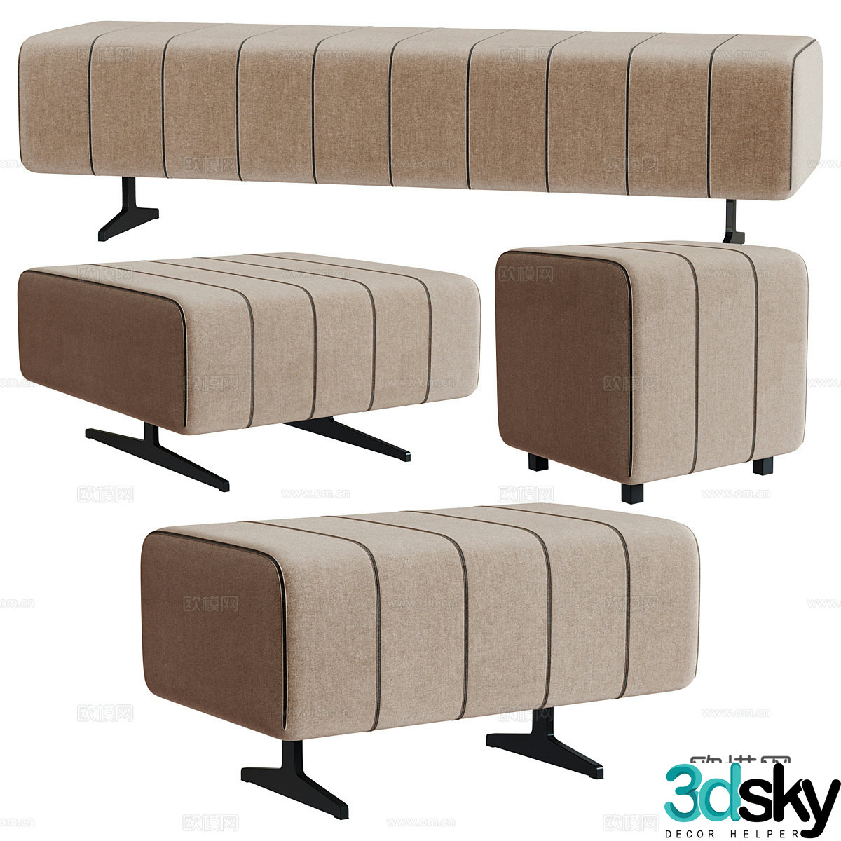 Fabric sofa stool low stool fabric shoe changing stool dressing stool bench footstool square stool 3D model