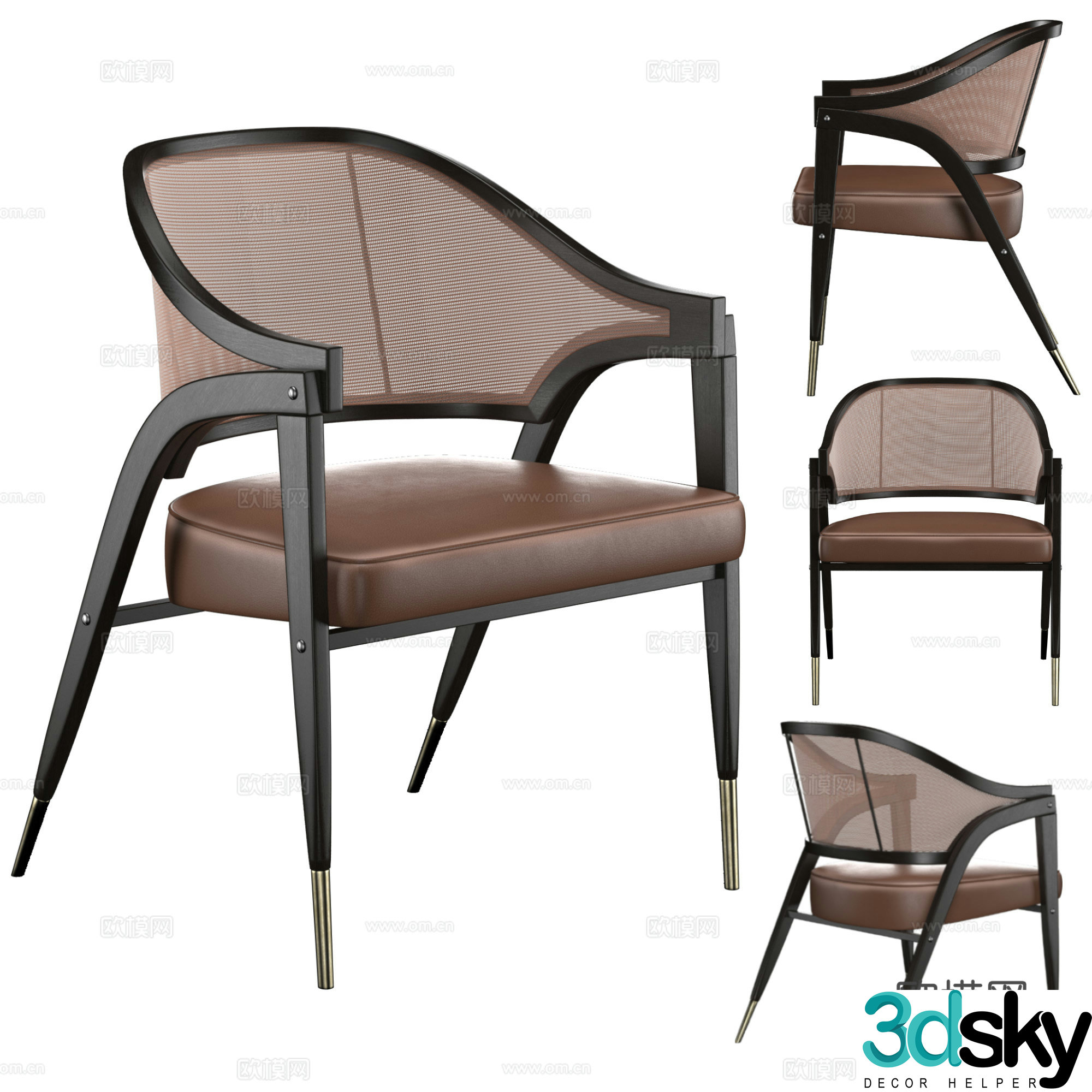 New Chinese style light luxury dining chair 3D model