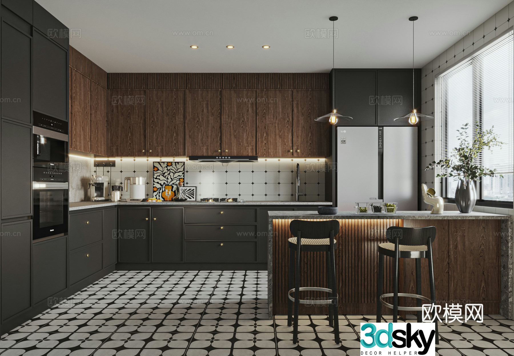 Medium style kitchen retro style kitchen 3d model