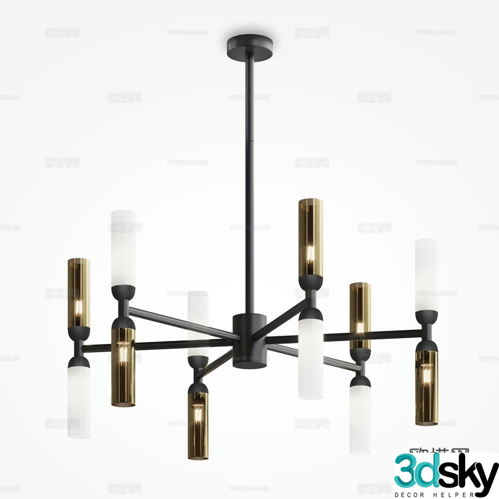 Modern multi-head chandelier 3d model