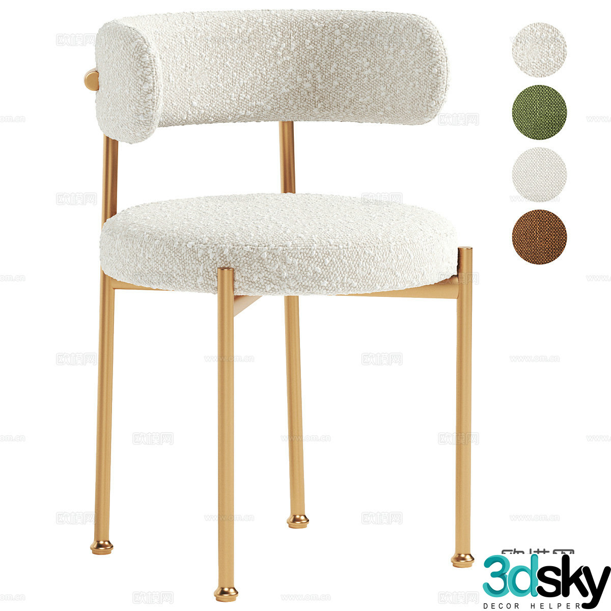 Creamy single chair Creamy dining chair Lamb velvet dining chair Fabric dining chair Fabric single chair Lamb 3d model