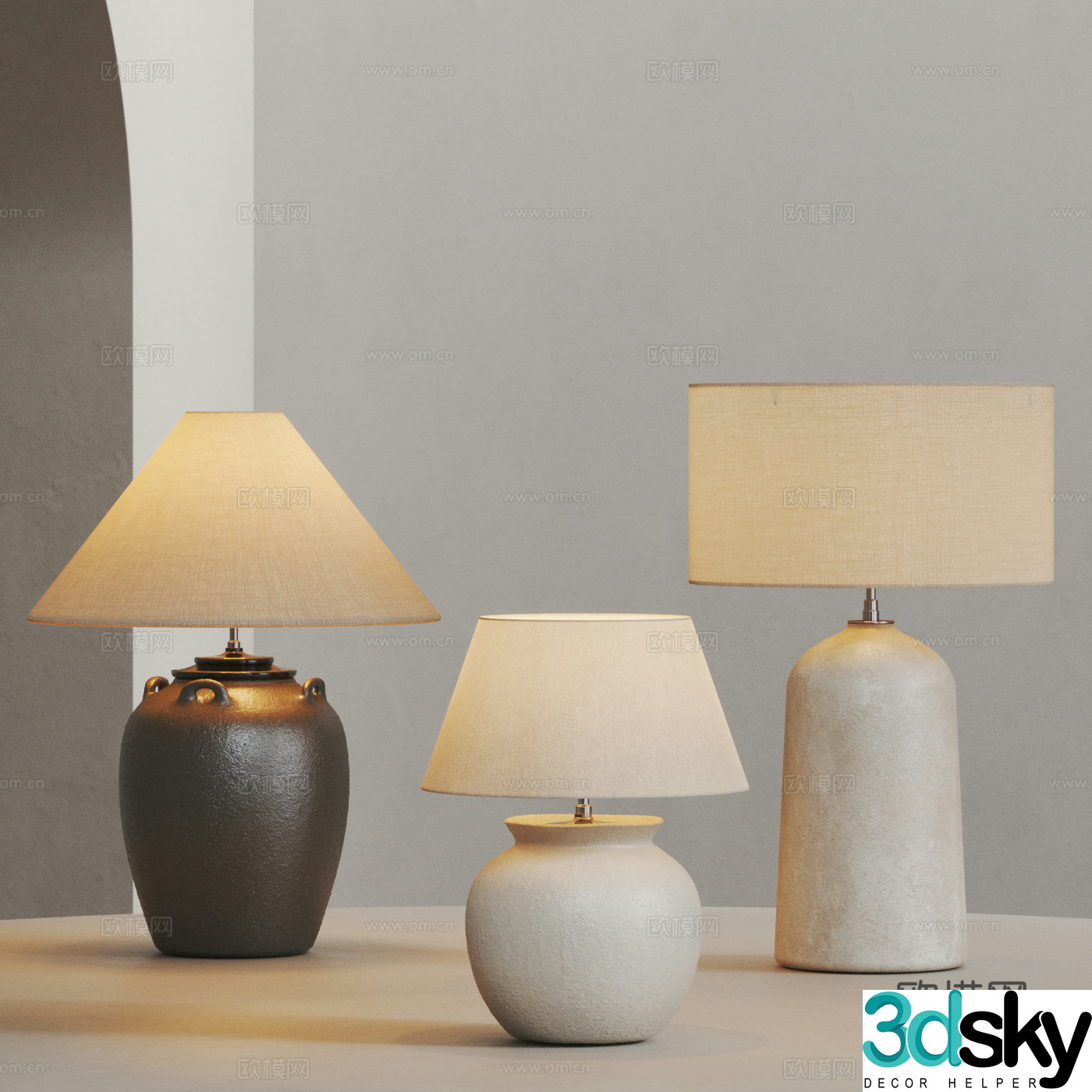 Wasabi wind pot table lamp combination 3D model