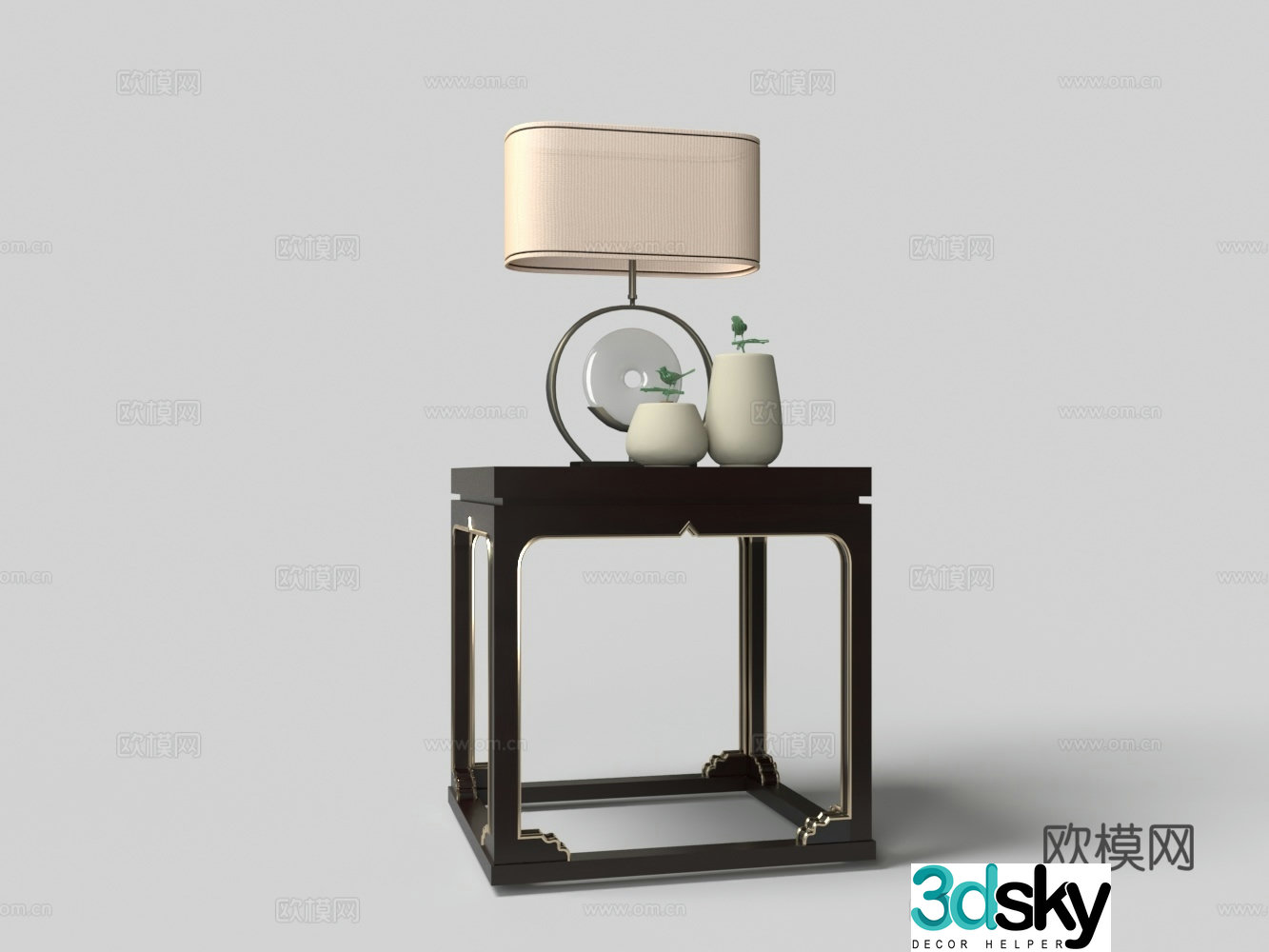 Chinese solid wood edge several lamp porcelain ornaments 3D model