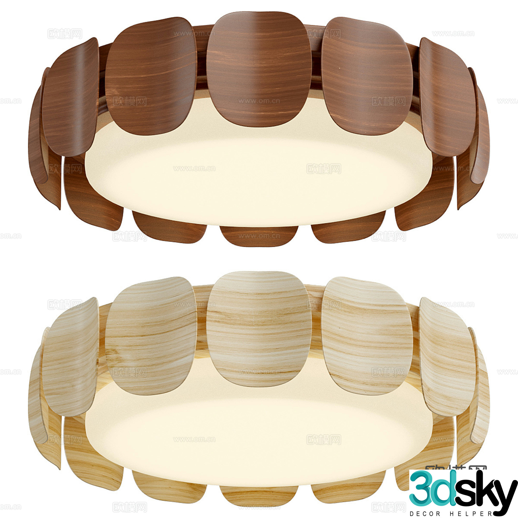 Modern curved wooden ceiling lights collection 3d model