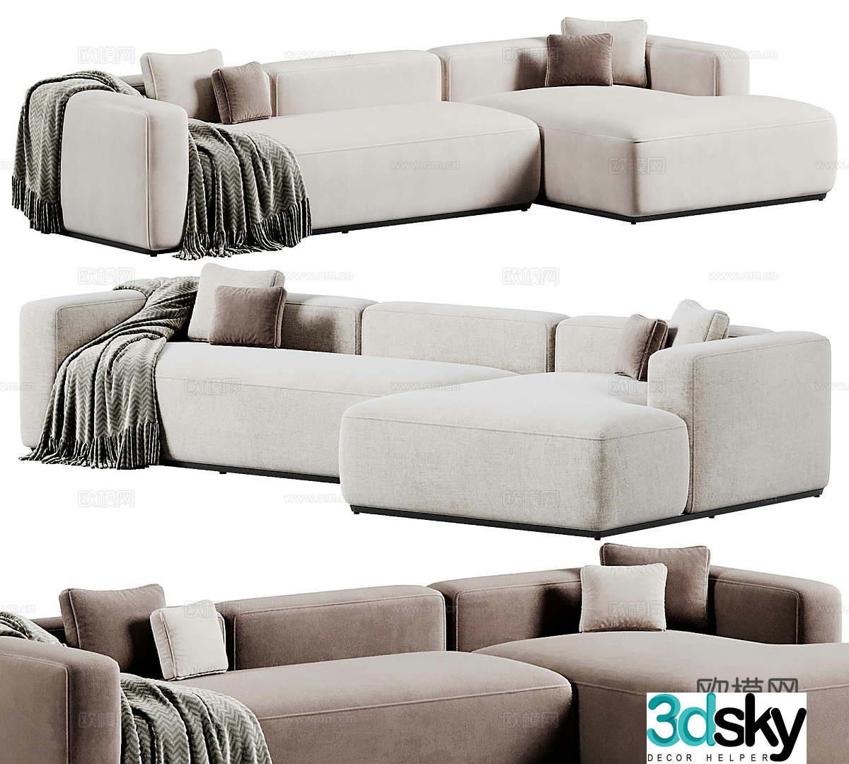 Fabric single sofa three-person sofa right angle sofa L-shaped sofa casual sofa living room sand 3D model