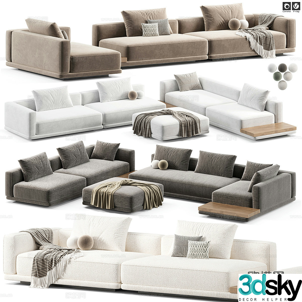 Sofa combination fabric multi-person sofa right angle sofa corner sofa L-shaped sofa living room sand 3D model