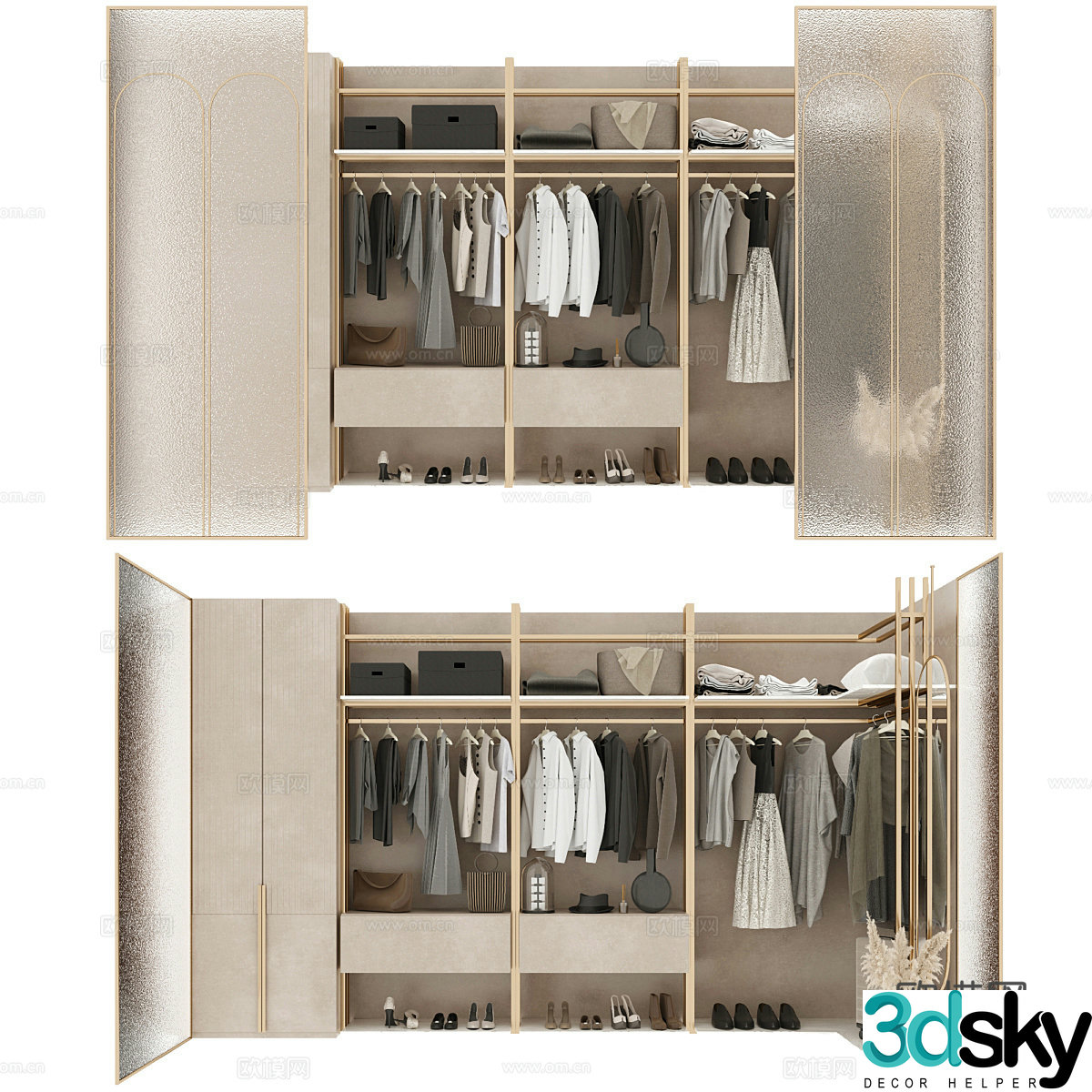 New Chinese style light luxury wardrobe cloakroom 3D model