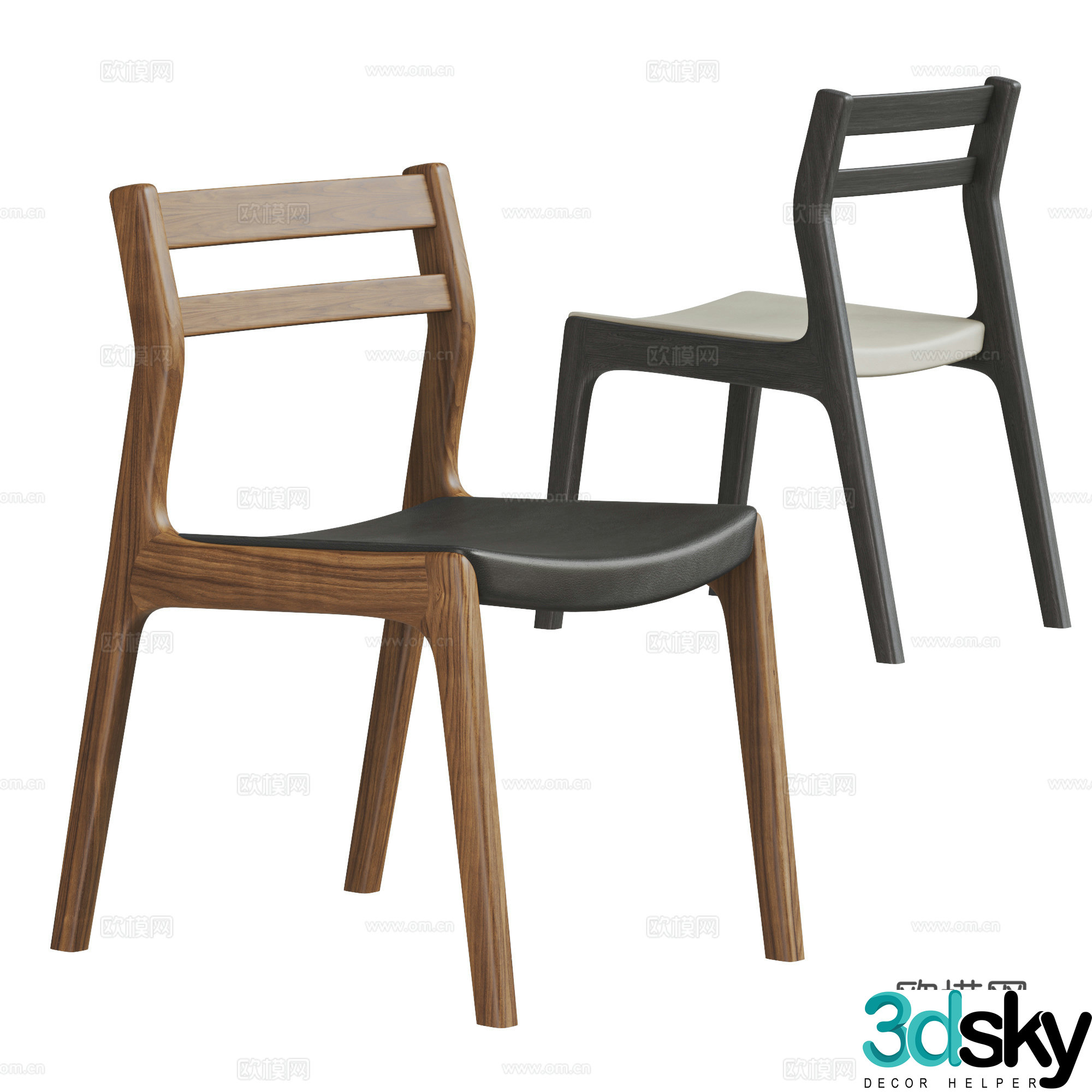 Middle style dining chair Nordic dining chair leather chair wooden chair walnut dining chair 3d model