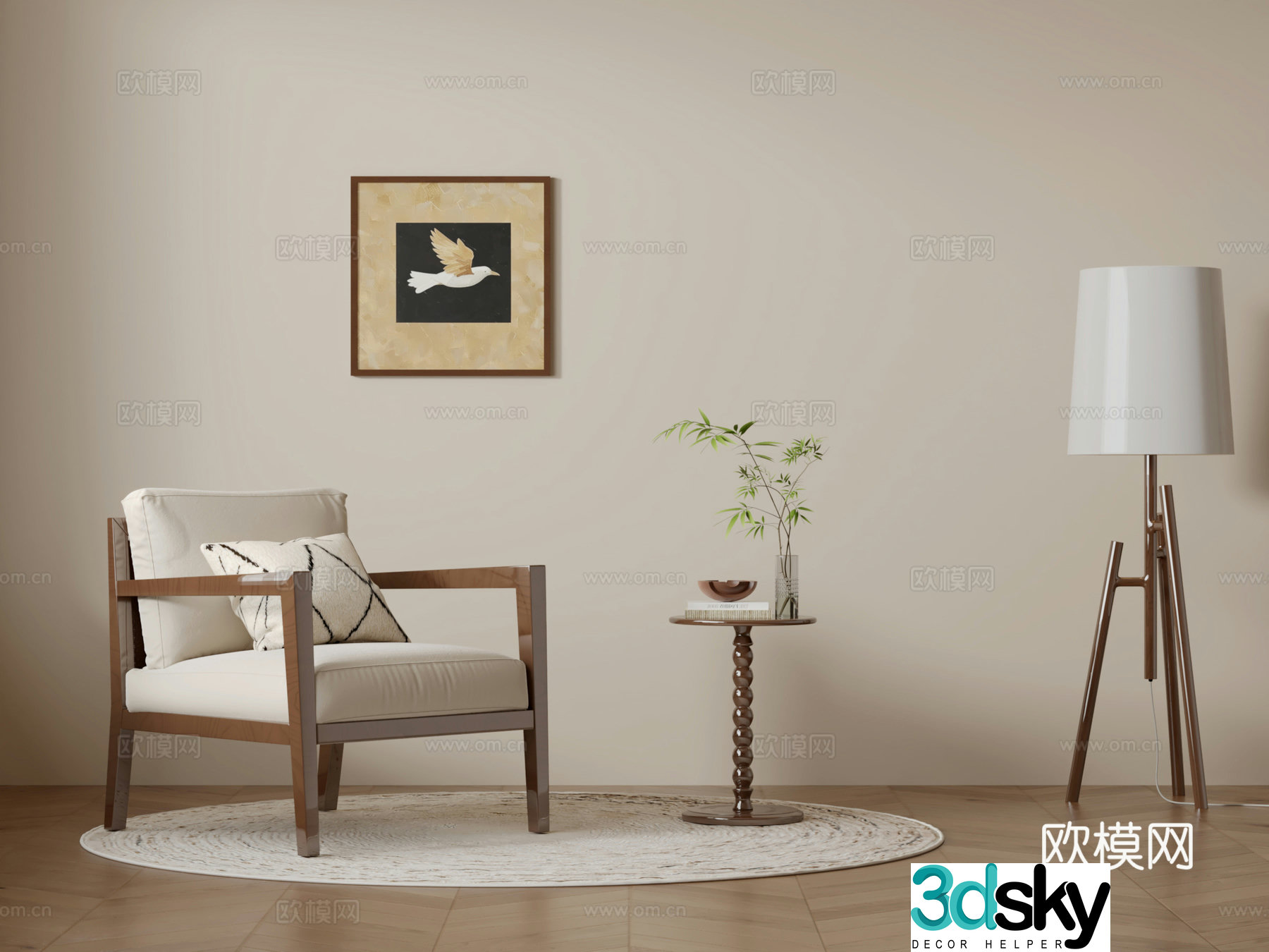 Medium style casual single chair 3D model