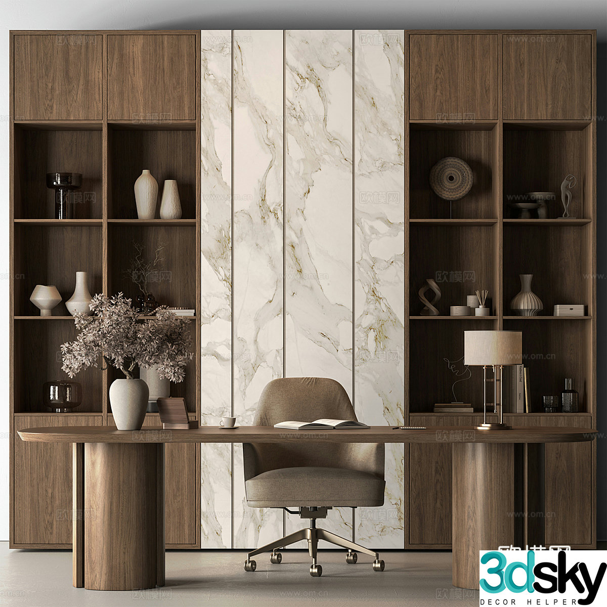New Chinese style office bookcase desk chair office desk chair 3d model