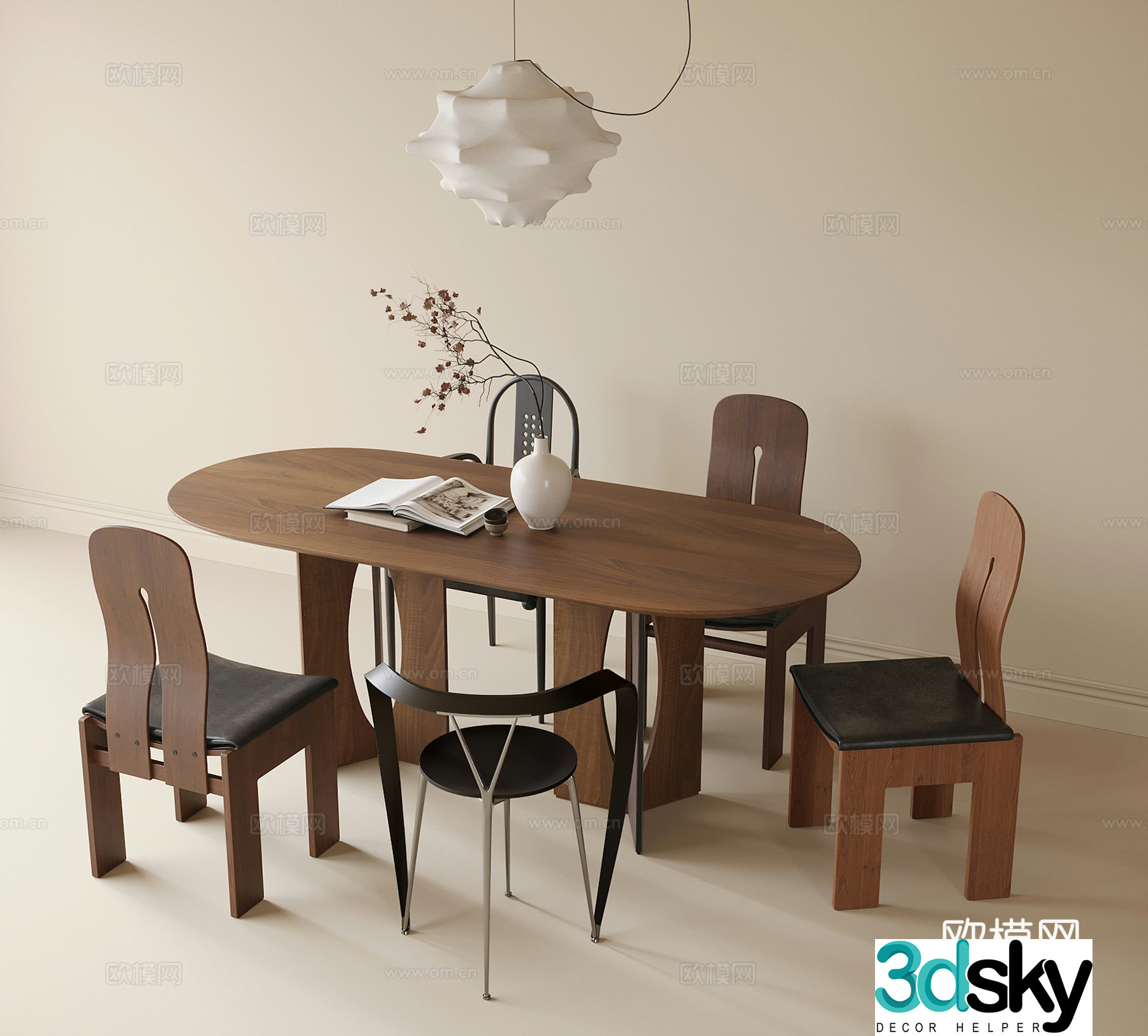 French dining table and chair dining chair chandeliers 3d model