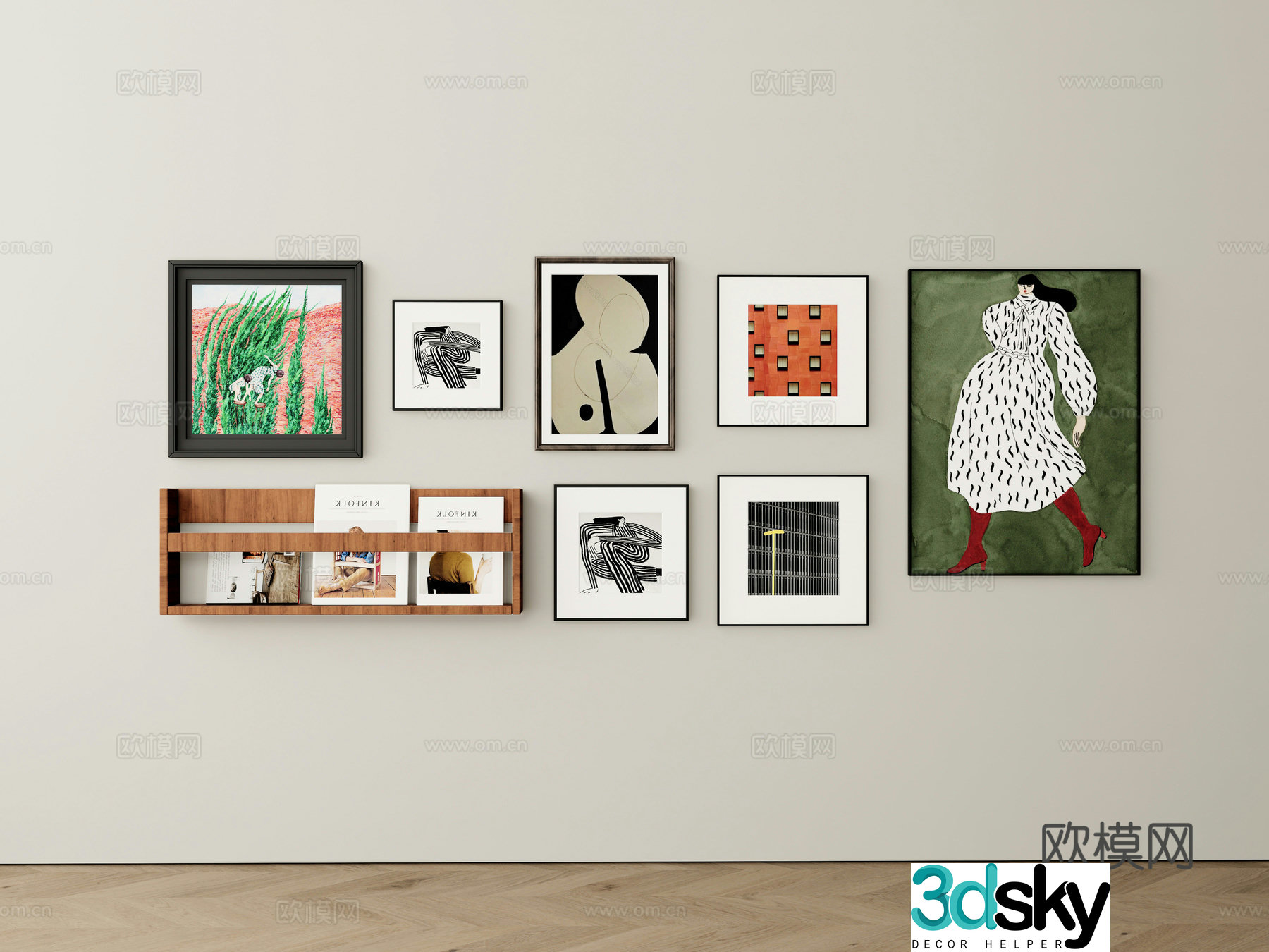 Modern hanging painting combination abstract painting decorative painting 3d model