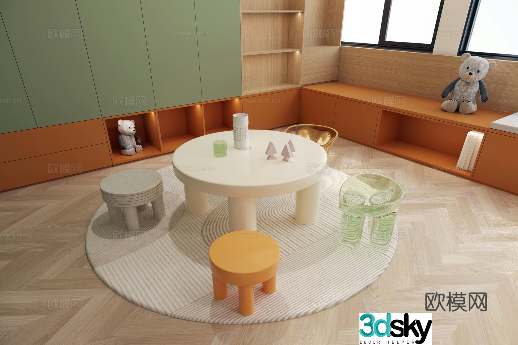 Children’s room entertainment room children’s table and chairs children’s chairs play area activity room cartoon stool 3d model