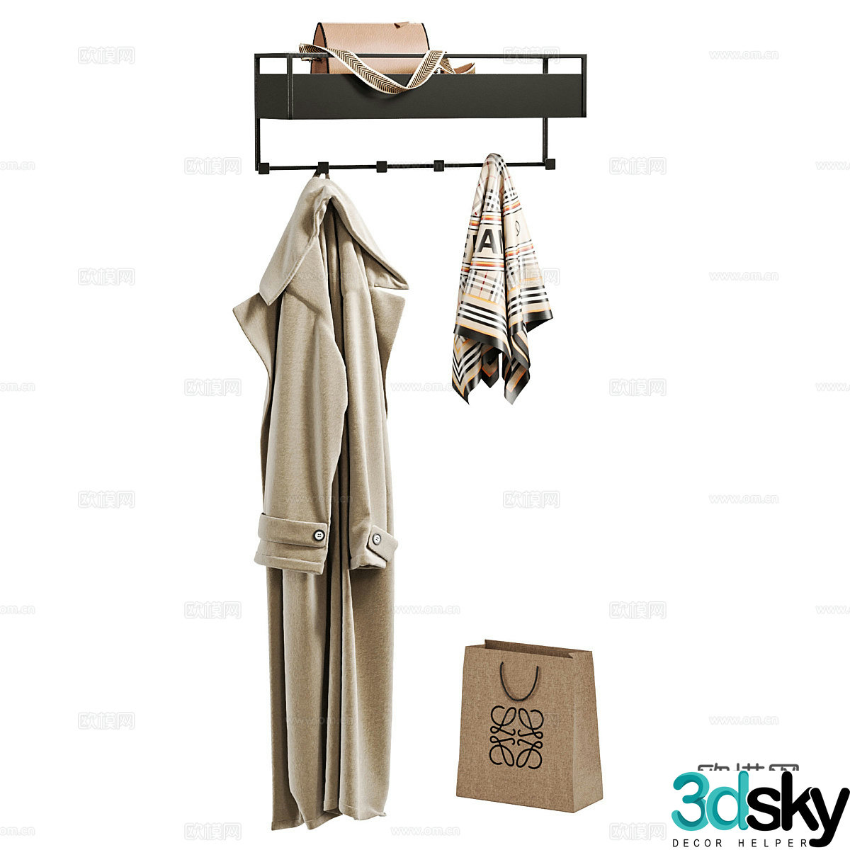 Household clothes hanger Household clothes hook Clothes Clothes Leather Bags Shoulder Bags Women’s Bags Hall 3D Model