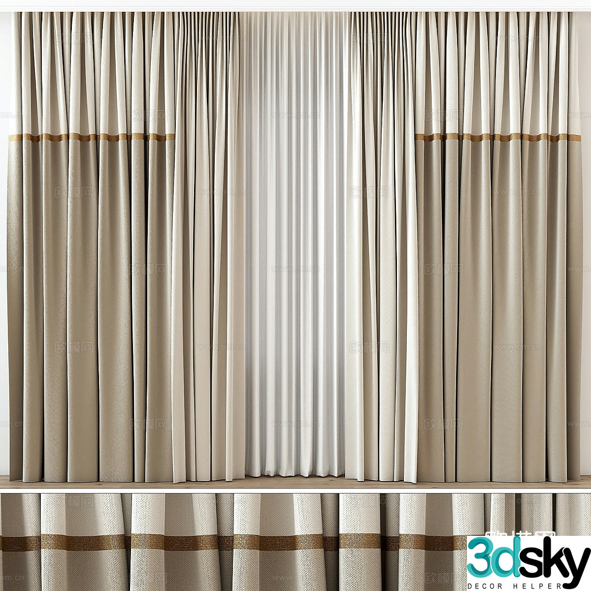 New Chinese style fabric curtain 3D model