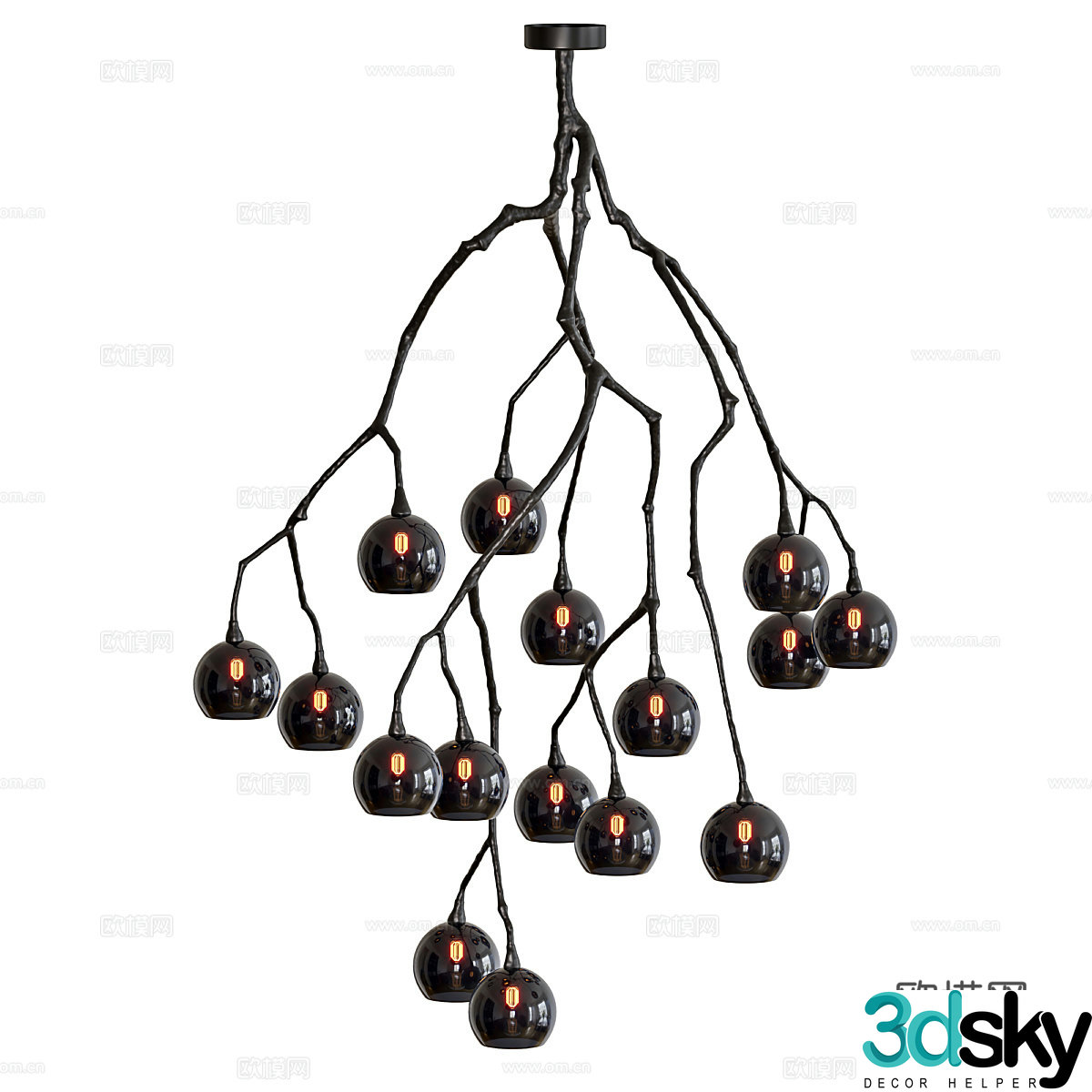 New Chinese style branch decorative chandelier 3d model