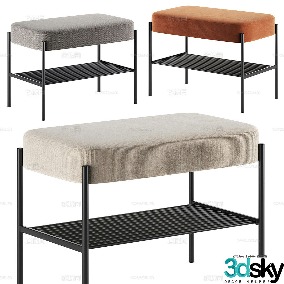 New Chinese style shoe changing stool makeup stool 3D model
